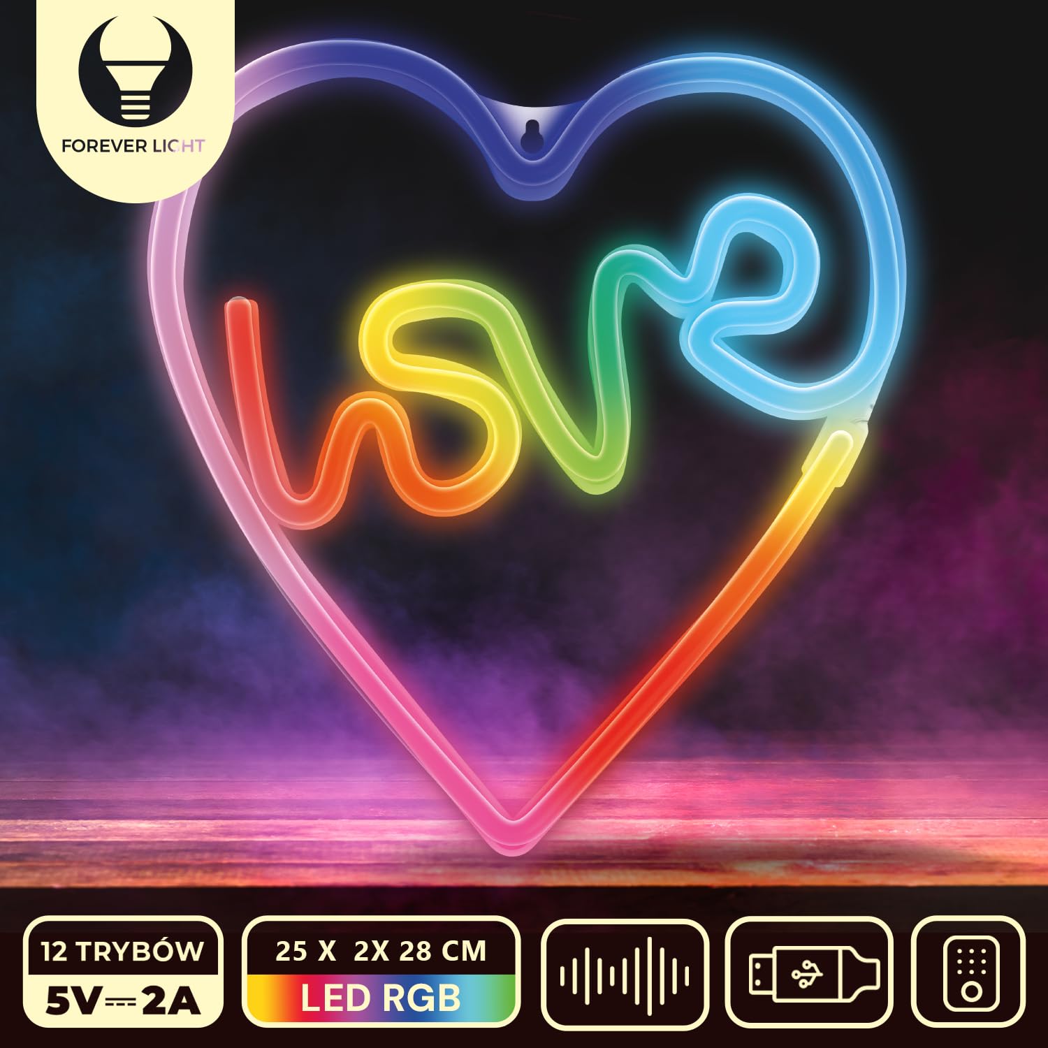 Neon LED RGB Love in the Heart Sign Light USB LED Light Home Light Sign Night Light Love in the Heart Colour Changing on the Remote Control Decorative Wall Lights Bedroom Decoration - Image 2