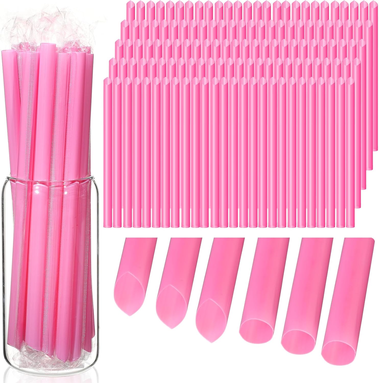 600 Pcs Jumbo Smoothie Straw Bulk Pink Disposable Bubble Straws Individually Wrapped Plastic Wide Mouth 0.43 Wide x 9.45 Long for Bubble Tea Milkshake Drinking