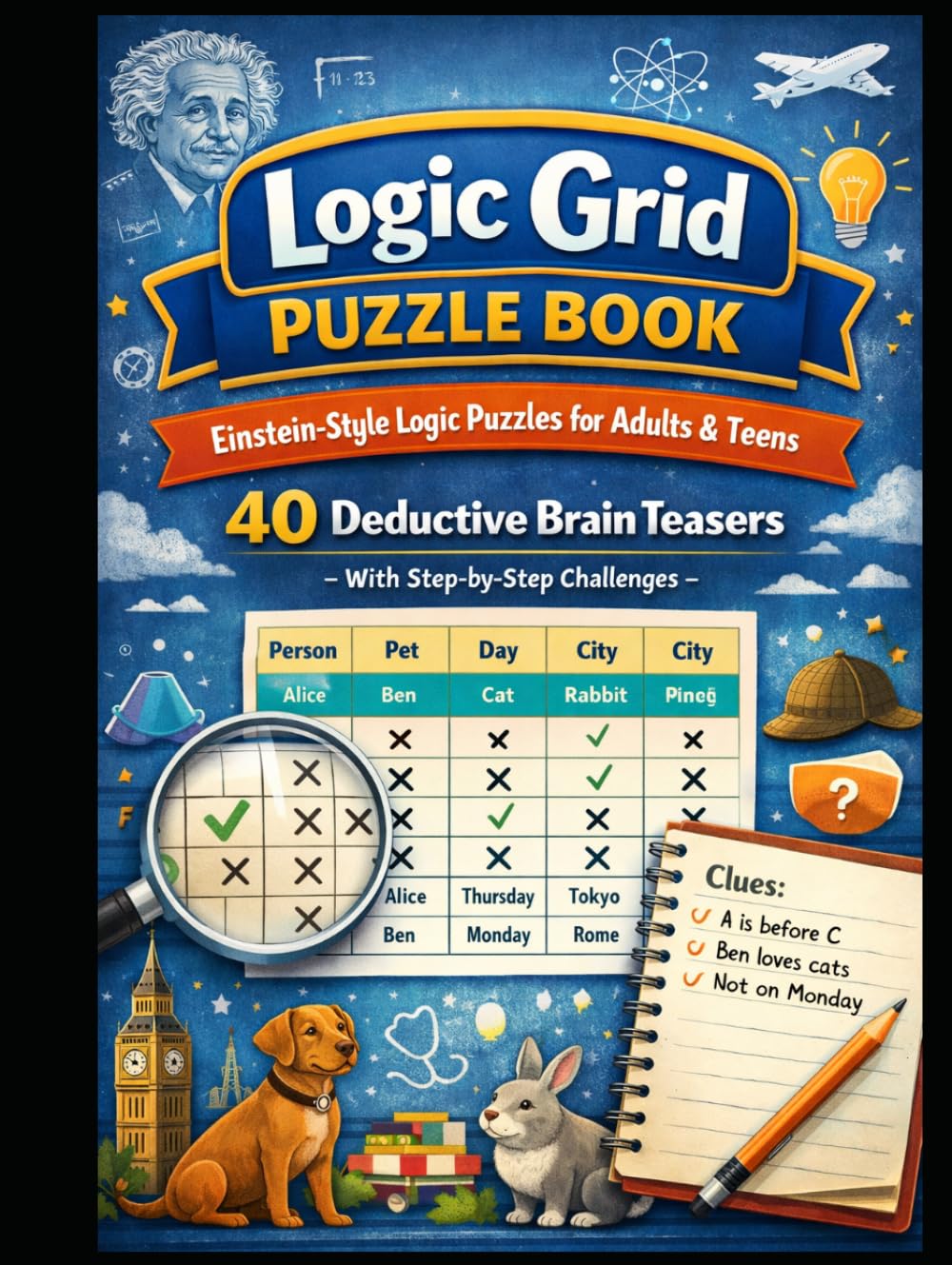 Logic Grid Puzzle Book: Einstein-Style Logic Puzzles for Adults and Teens | 40 Deductive Brain Teasers with Step-by-Step Instructions