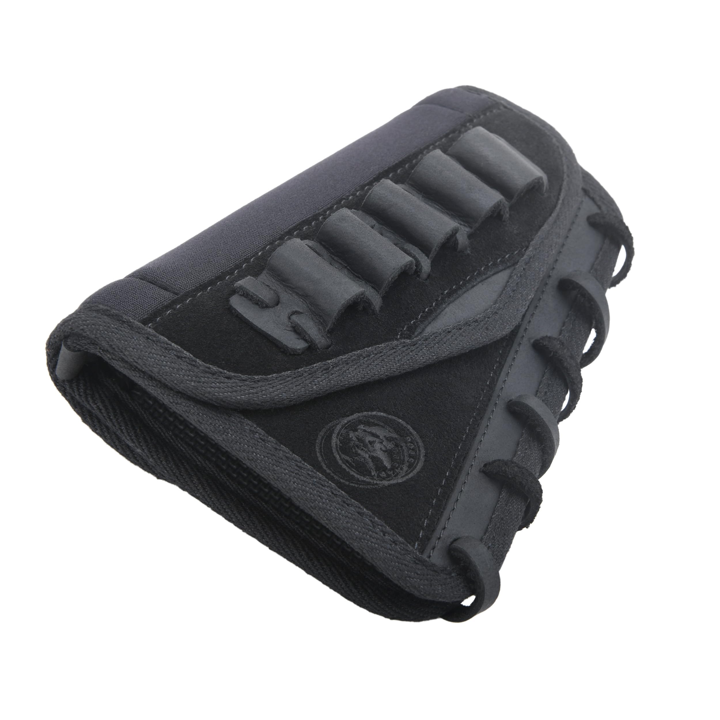 Leather Gun Buttstock Ammo Cartridge Holder Rifle Cheek Rest Riser Pad for .30-06 .308 .45-70 (Buffalo Hide-Black)