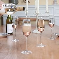 Vista 3 de MyGift Juego de 4 copas de champán con borde en ángulo iridiscente, copas de vino espumosas, copa de vino Prosecco transparente arcoíris, juego