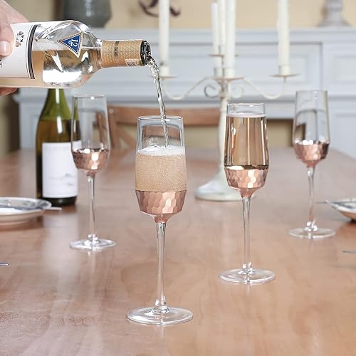 Miniatura 3 de MyGift Juego de 4 copas de champán con borde en ángulo iridiscente, copas de vino espumosas, copa de vino Prosecco transparente arcoíris, juego de