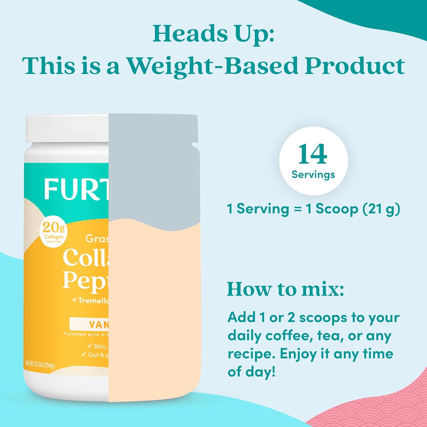 Further Food Vanilla Collagen Peptides Powder with Tremella Mushroom – 100% Grass-Fed, Hydrolyzed Type 1 & 3, 20g of Collagen per Serving, Supports Skin, Hair, Nails & Joints, 10.37 Oz - Image 7