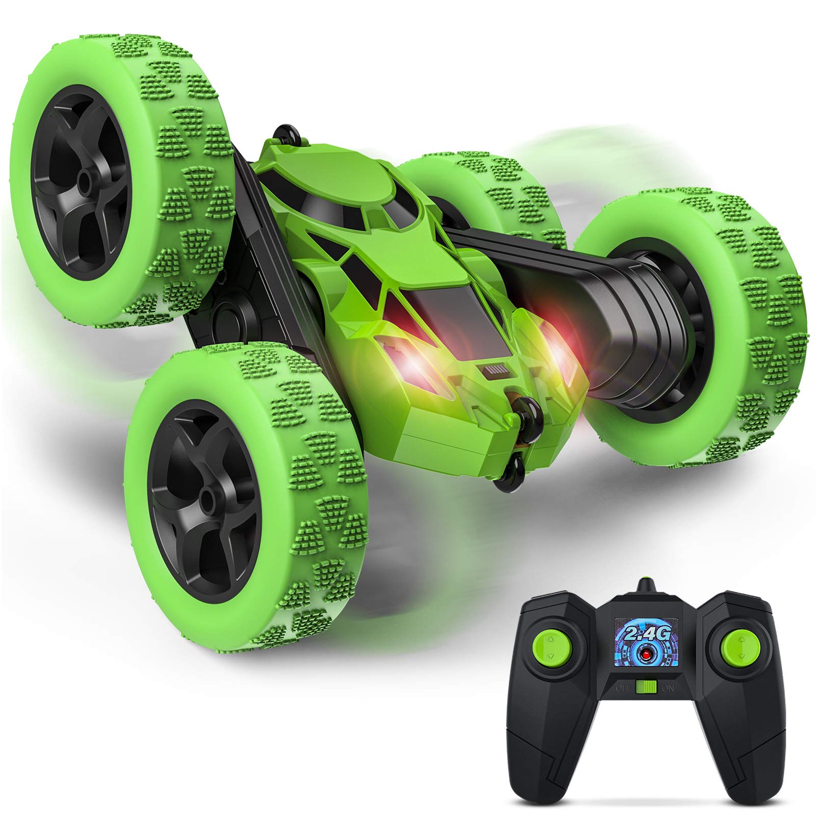 BROADREAMStocking Stuffers for Kids, Double Sided 360°Rotating 4WD RC Cars with Headlights, Toys for 3 4 5 6 Year Old Boys Girls