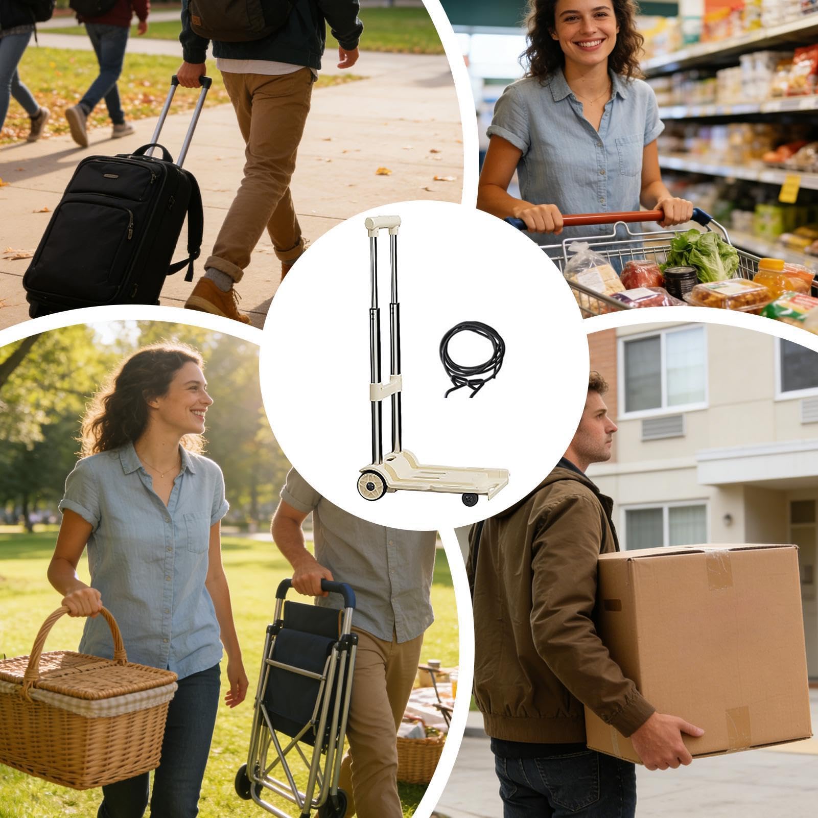 Carrello A Mano Capacità Di Carico 100 Kg Con Ruote Portatili E Rotolanti | Altezza Regolabile Del Carrello A Mano Pieghevole Per Shopping, Spesa, Viaggio, Aeroporto, Garage E