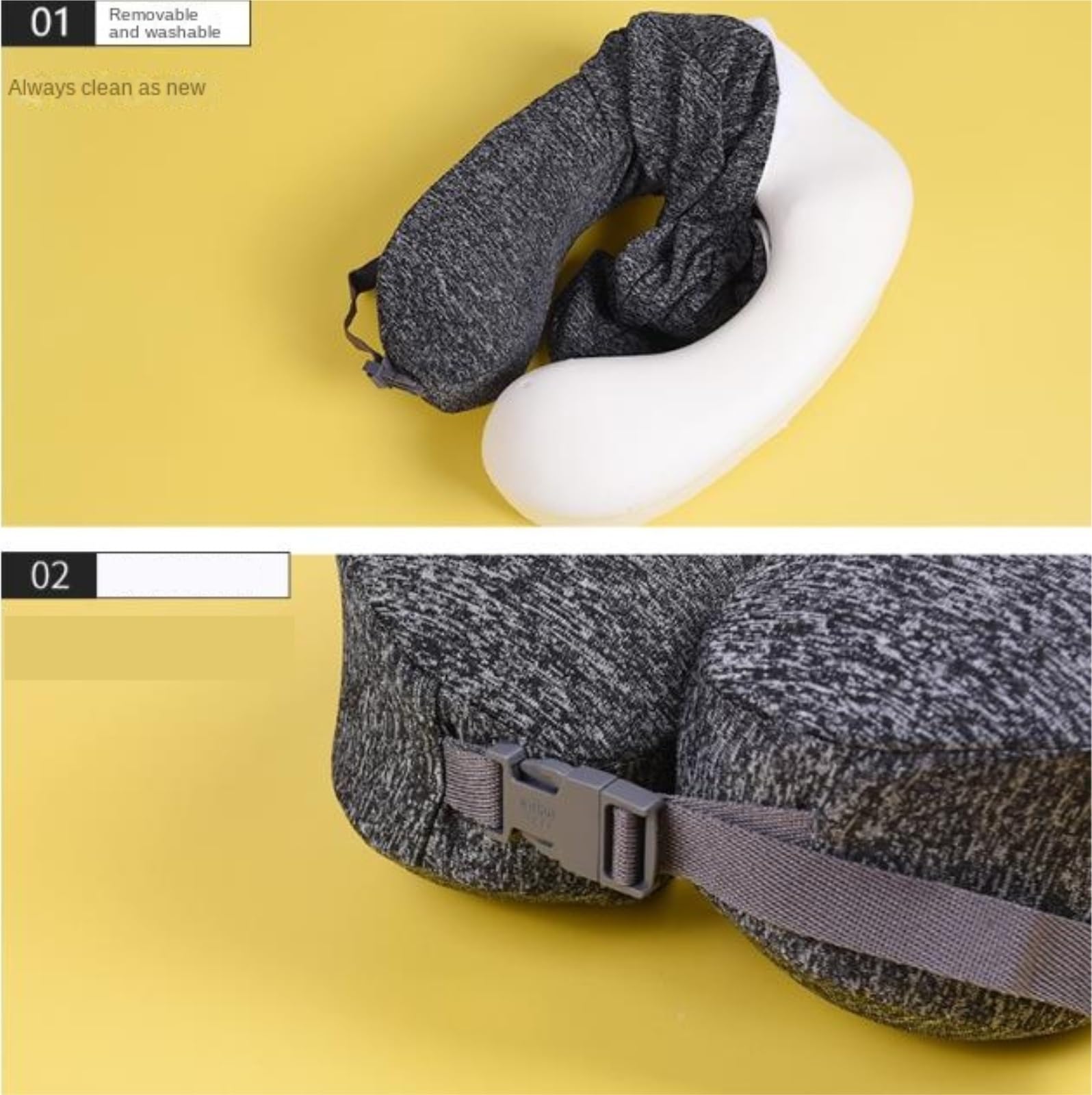 Cuscino Per Aeroplano Poggiatesta Cuscino Da Viaggio Portatile A Forma Di U Staccabile E Lavabile Pisolino In Ufficio(Grey)