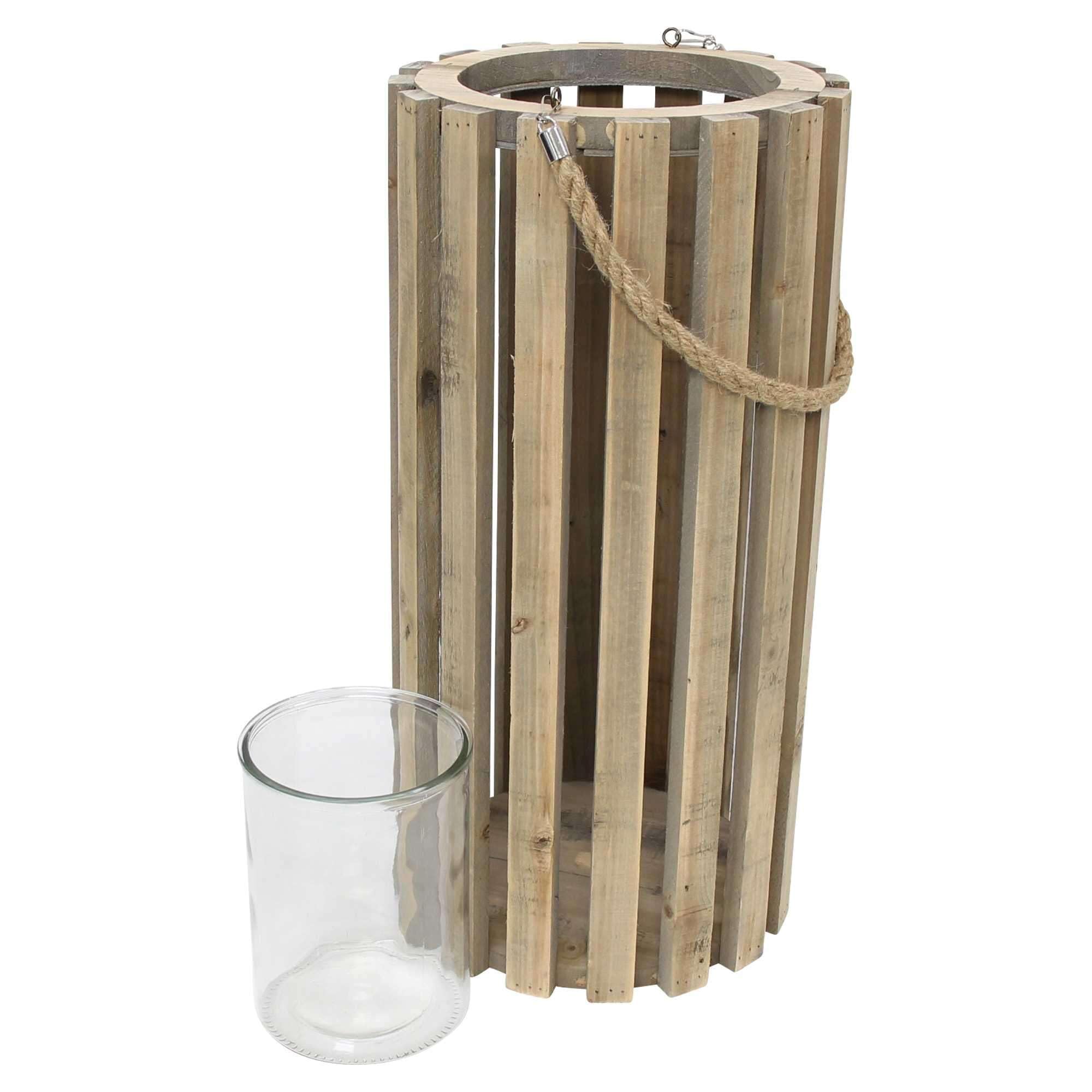 Dekoleidenschaft Laterne Recycelt aus recyceltem Holz mit Windlichtglas, Ø 28 x 58 cm, große Holzlaterne, Kerzensäule