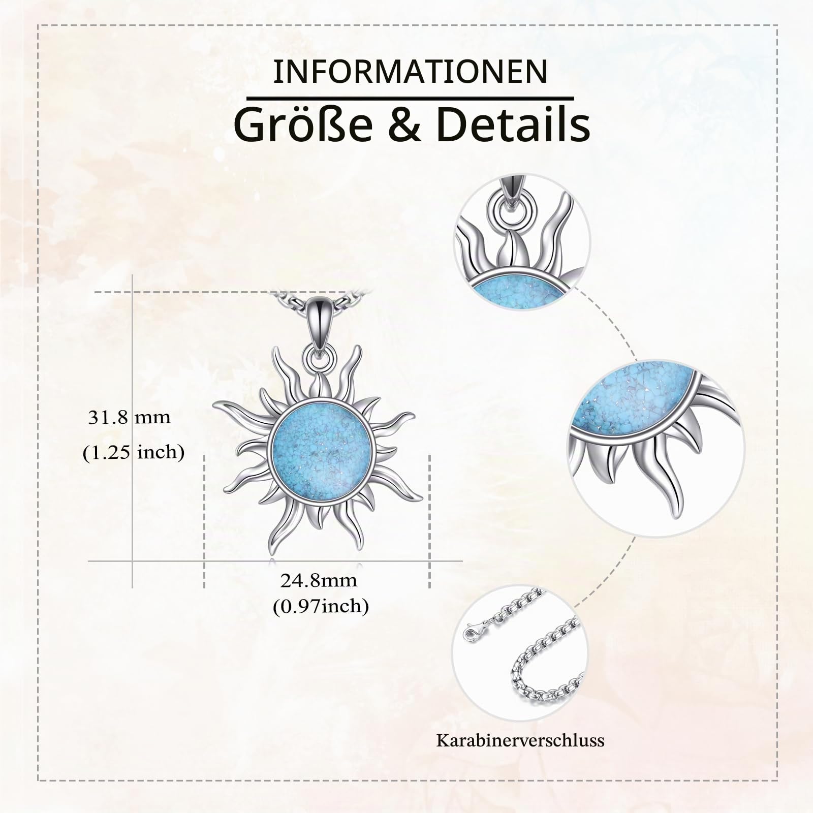 ONEFINITY Sonne Kette 925 Sterling Silber Anhänger Sonne Schmuck Geschenke für Damen Herren