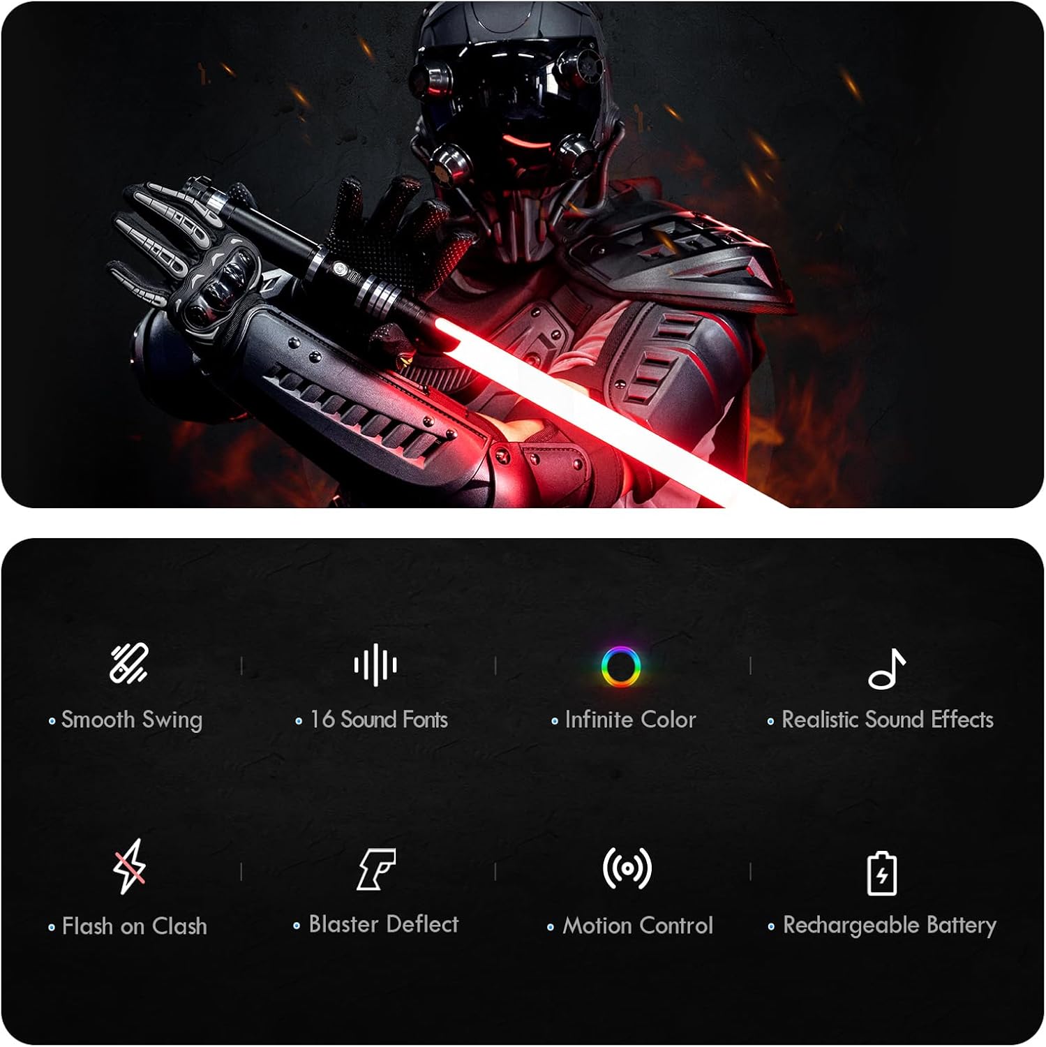DAMIENSABER Upgrade RGB3.0 Smooth Swing Light Saber, Motion Control Light Saber with Realistic 16 Sound Fonts Infinite Color Changing 16 RGB, Heavy Dueling Metal Light Sabers for Adults, Rechargeable