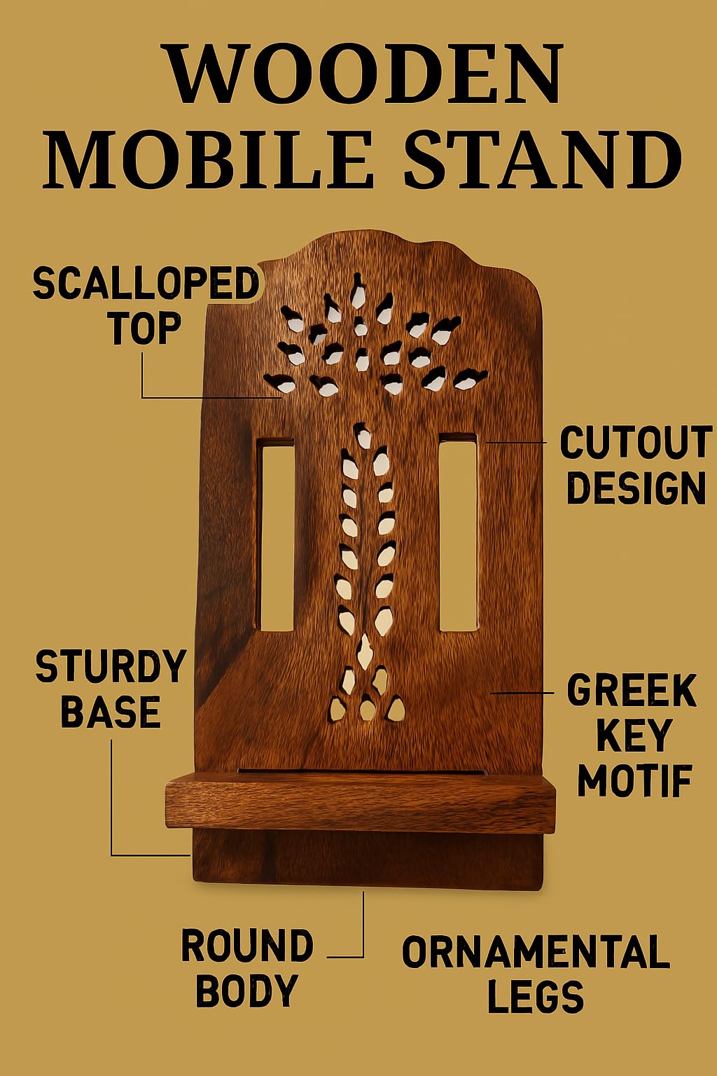 Mobile Stand Mobile Holder Sheesham Wood Mobile Landscape and Portrait All Phone Arts Wooden Mobile Stand, Smartphone Desk Holder for Office and Home (Brown, Sheesham Wood with Natural Finish) - Image 4 thumbnail