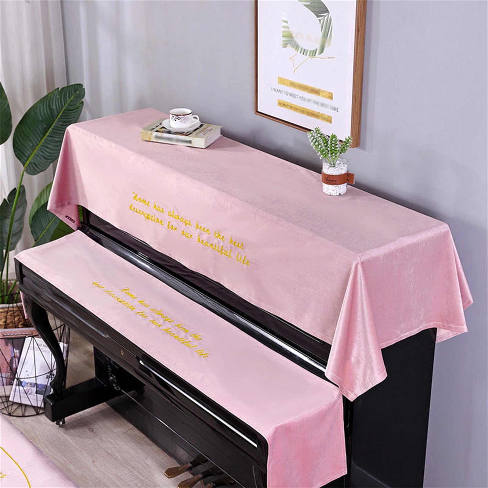 Set di Tre Pezzi con Copertura Antipolvere in Velluto per Mezzo Pianoforte e Sgabello, Copertura Protettiva Universale Antipolvere per Pianoforte Verticale, Copertura in Velluto per Mezzo pi