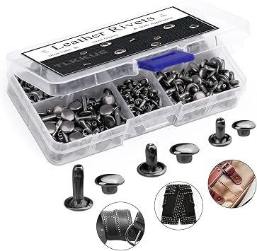 TLKKUE 240 Sets Rivets for Leather, Leather Rivets 3 Sizes Leather Double Cap Rivets for DIY Leather Craft, Bags/Clothes/Shoes/Belts Decoration or Repair Dark Grey