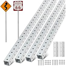 2-Pack 2" x 2" Square Sign Post 8 ft, Square Tubing with 7/16" Pre-Drilled Holes, Heavy Duty Galvanized Steel Tube, Perforated Metal Post for Real Estate, Parking, Street and Outdoor Signs