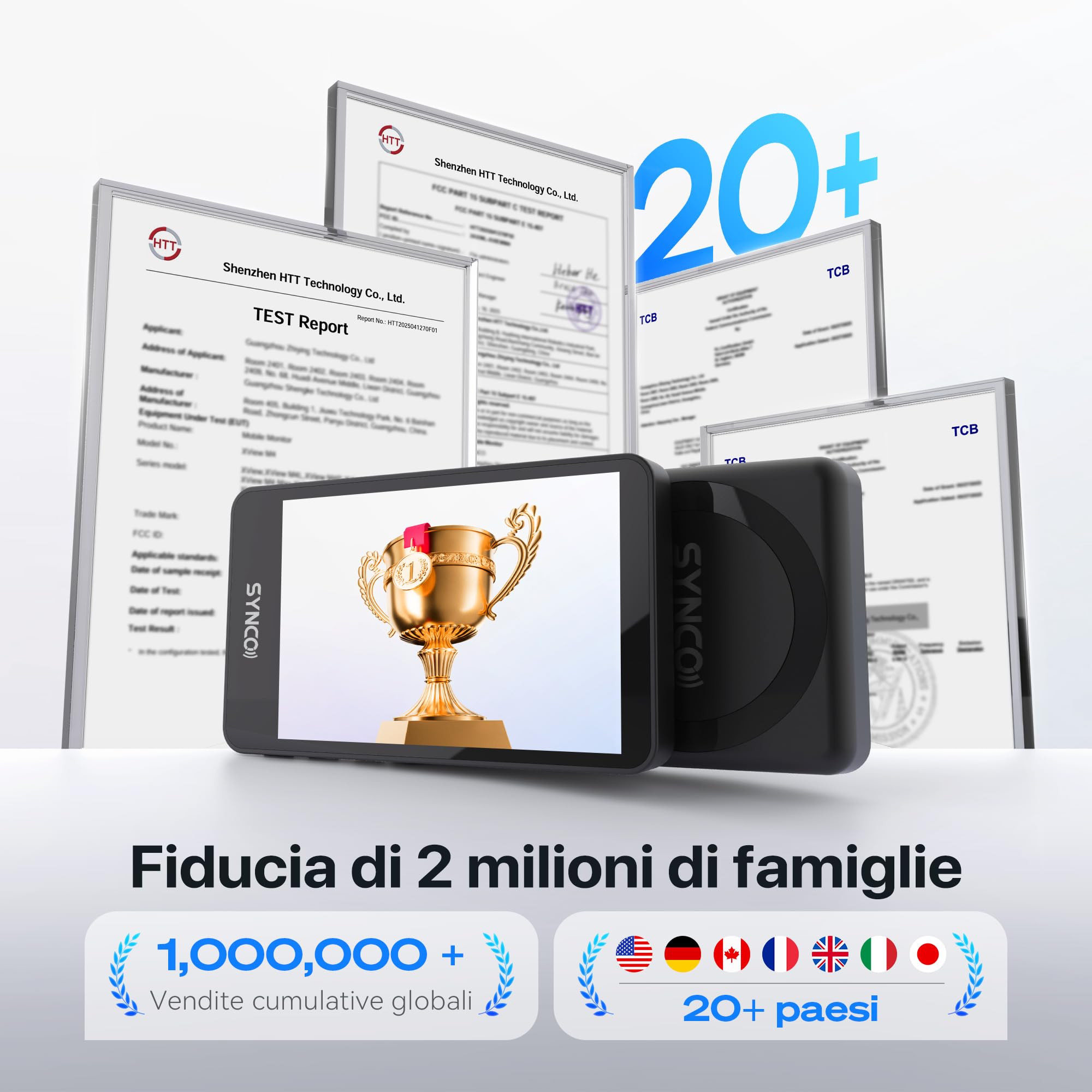 SYNCO XView Vlog Selfie Monitor Schermo con Touchscreen per iPhone 7-17 & Samsung, Wireless Magnetico Telecamera Posteriore, 164FT, Batteria 3H, Altoparlante per YouTube TikTok Live (Nero)
