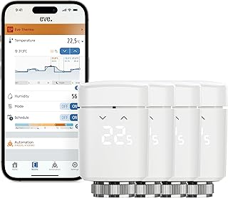 Eve Thermo (Matter, 4th Gen) Lot of 4: Smart Thermostatic Radiator Valve, Automatic Temperature Control, Apple Home, Alex…