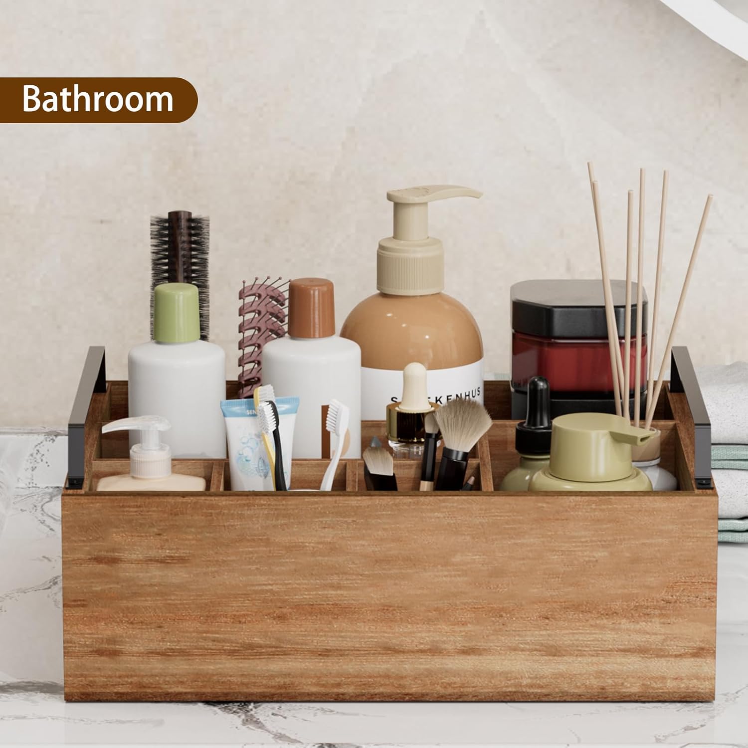 Paper Plate Holder Utensil Caddy Organizer, Wooden Utensil Holder Organizer for Party, Paper Plate Organizer or Cups, Forks, Spoons, Napkins and Silverware Holders