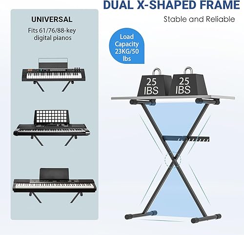 Miniatura 4 de GLEAM Soporte para teclado - Soporte para piano digital, estilo X individual, negro (capacidad: 100 lb)