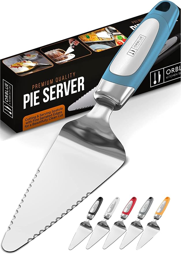 Orblue Pie Server, Essential Kitchen Tool, Serrated on Both Sides, Great for Right or Left Handed Chef, Stainless Steel Flatware, Cake Cutter,White