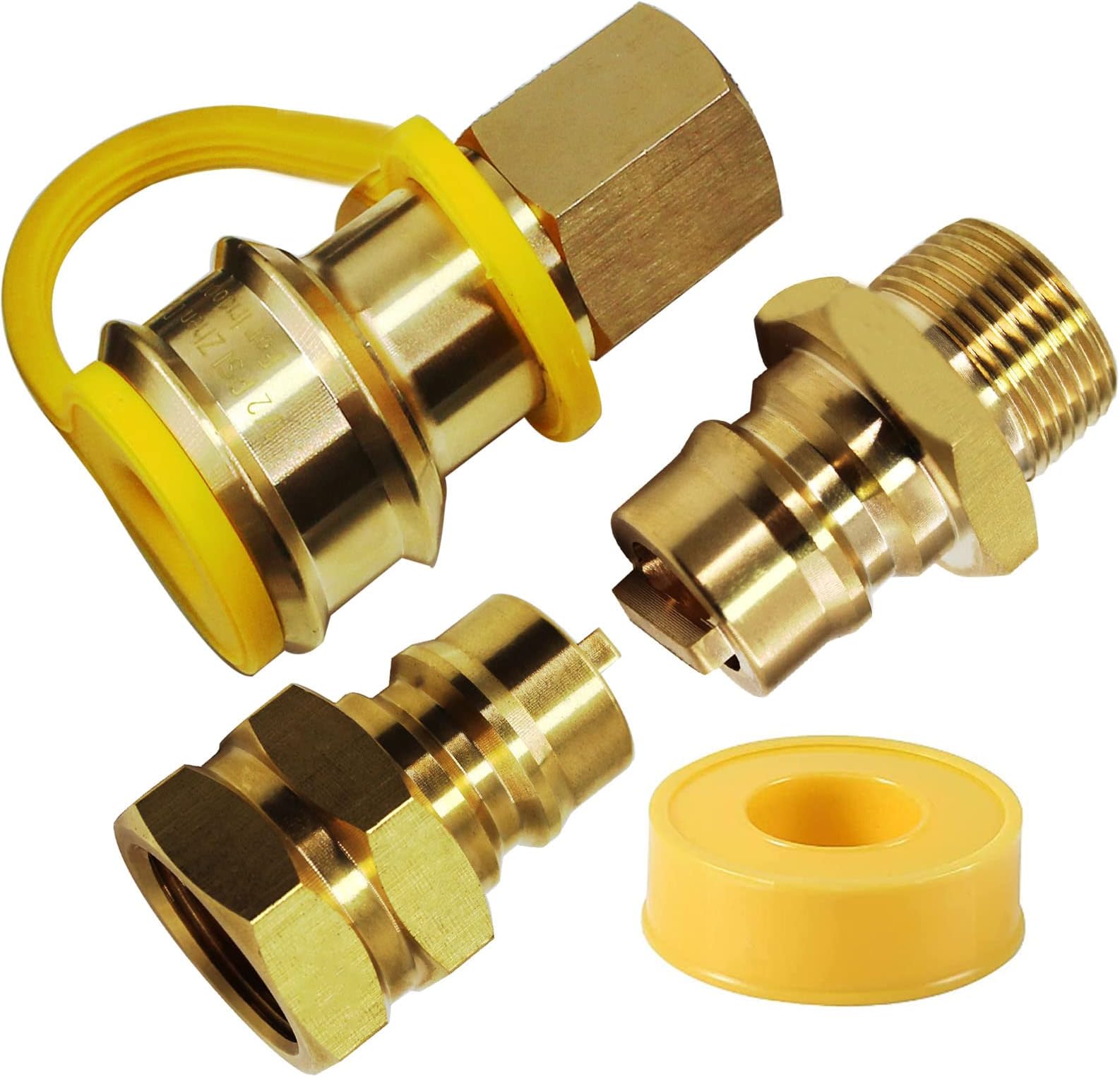 𝐌𝐄𝐍𝐒𝐈 𝟑/𝟒" Female and Male Solid Brass Dual Fuel Generator Natural Propane Hose Quick Connect Disconnect Fittings Convert for Pipe Natural Gas Supply for Generators 4PCS Kit