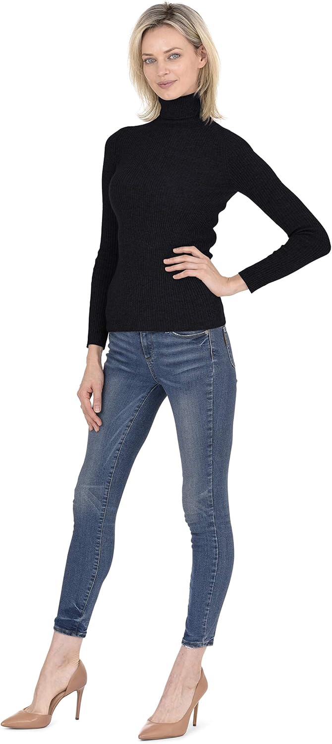 Cashmeren Women’s Basic Ribbed Turtleneck Sweater 100% Pure Cashmere Long Sleeve Roll Neck Pullover - Image 5