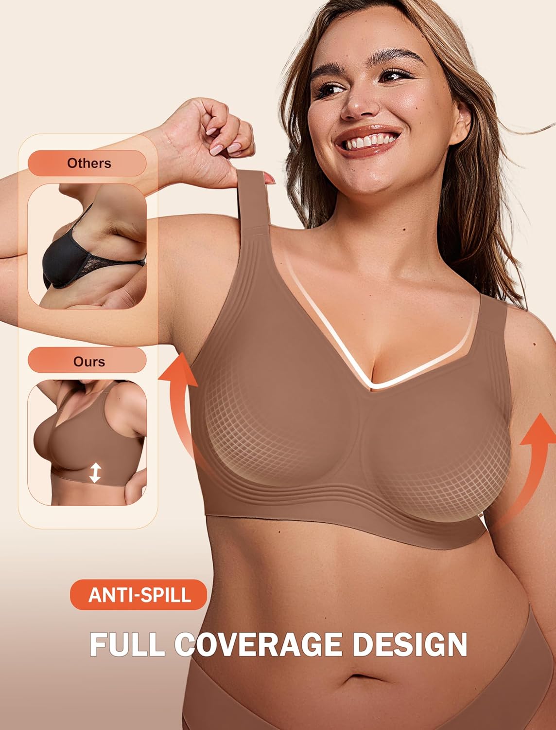 Bras for Women Supportive Wireless Push Up Bra Full Coverage No Underwire Seamless Plus Size for Older Women - Image 3