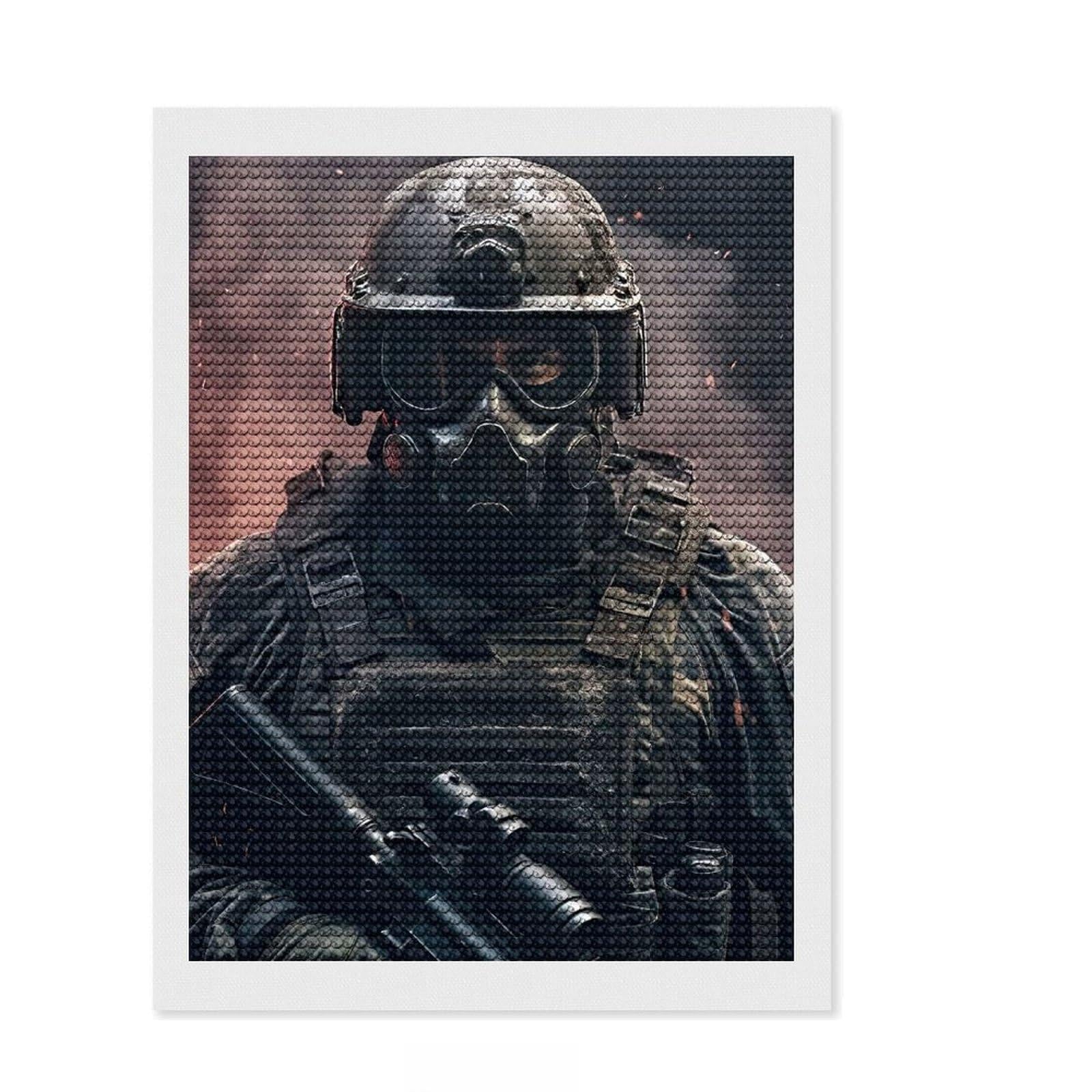 Junmoney Special Force Soldier Fire Diamond Painting Set 12"x16", Stress Relief Craft, Simple to Start, Farmhouse Decor, Gift Idea, Easy to Enjoy
