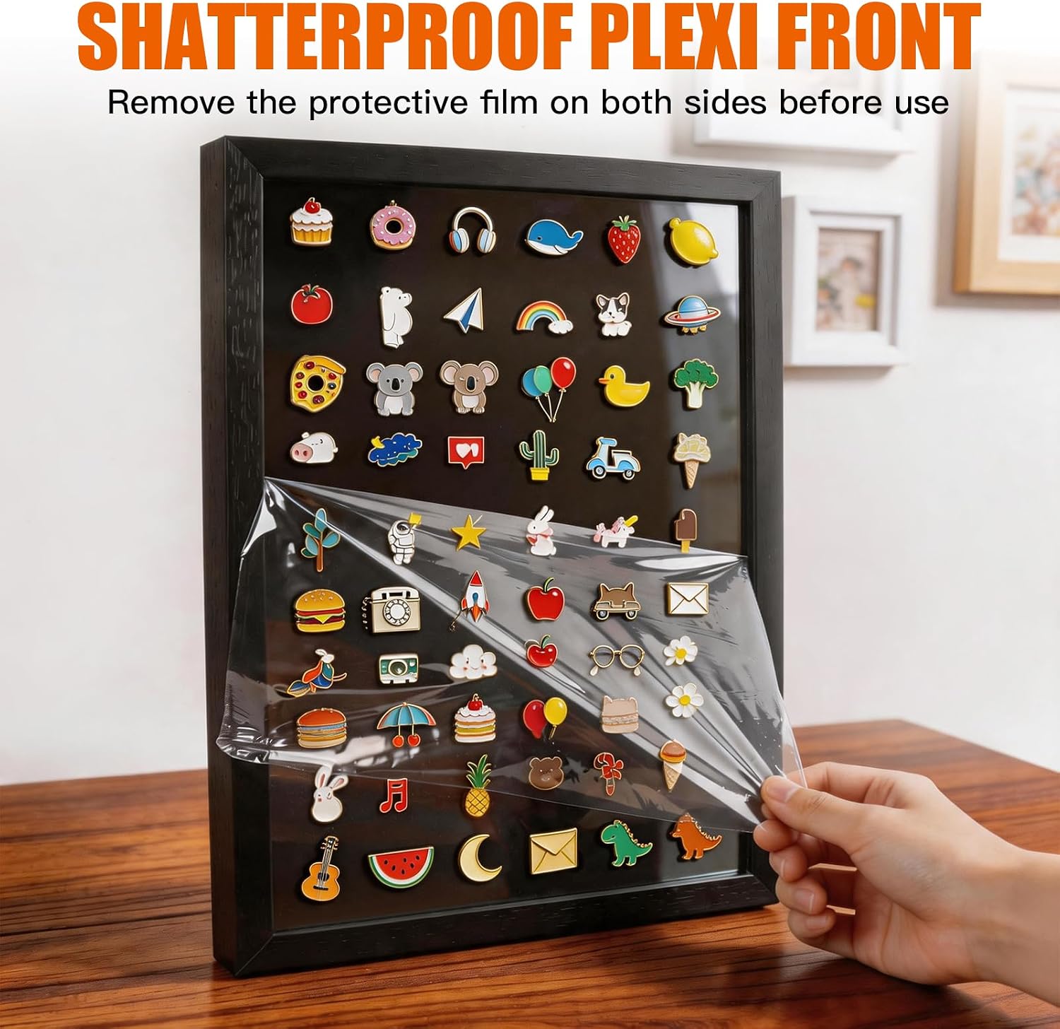 12x16 Pin Display Case, Enamel Pin Collection Shadow Box Frame with Thick EVA, Aryclic Front, Wall Mount Pin Holder , Black