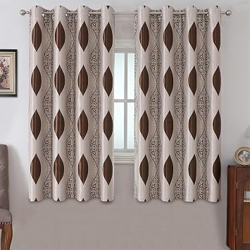 HOMEIDEAS Brown and Beige Curtains for Living Room, 52 x 63 Inches Long 2 Panels Set Wave Jacquard Window Grommet Drapes for Bedroom