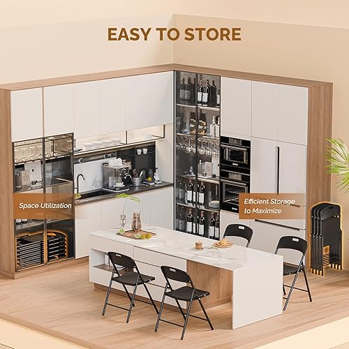 Miniatura 5 de Bonnlo Paquete de 2 sillas plegables de plástico negro, asiento portátil con marco de acero resistente para uso en interiores y exteriores, perfecto