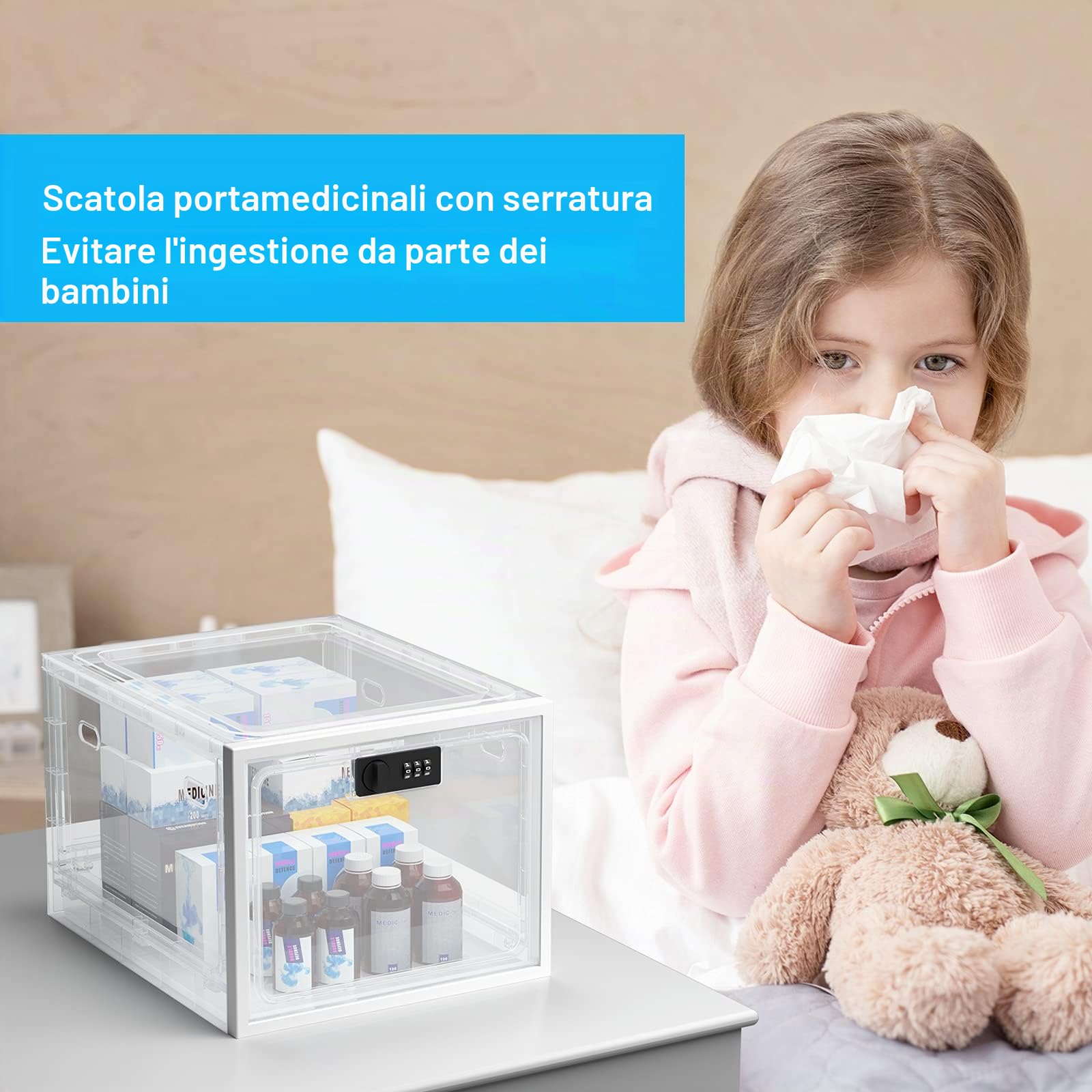 SUKUOS Contenitore con Serratura, Armadietto con Chiave per Alimenti, Medicinali e Sicurezza, Contenitore Multiuso per Famiglia, L'ufficio, Scuola - Trasparente