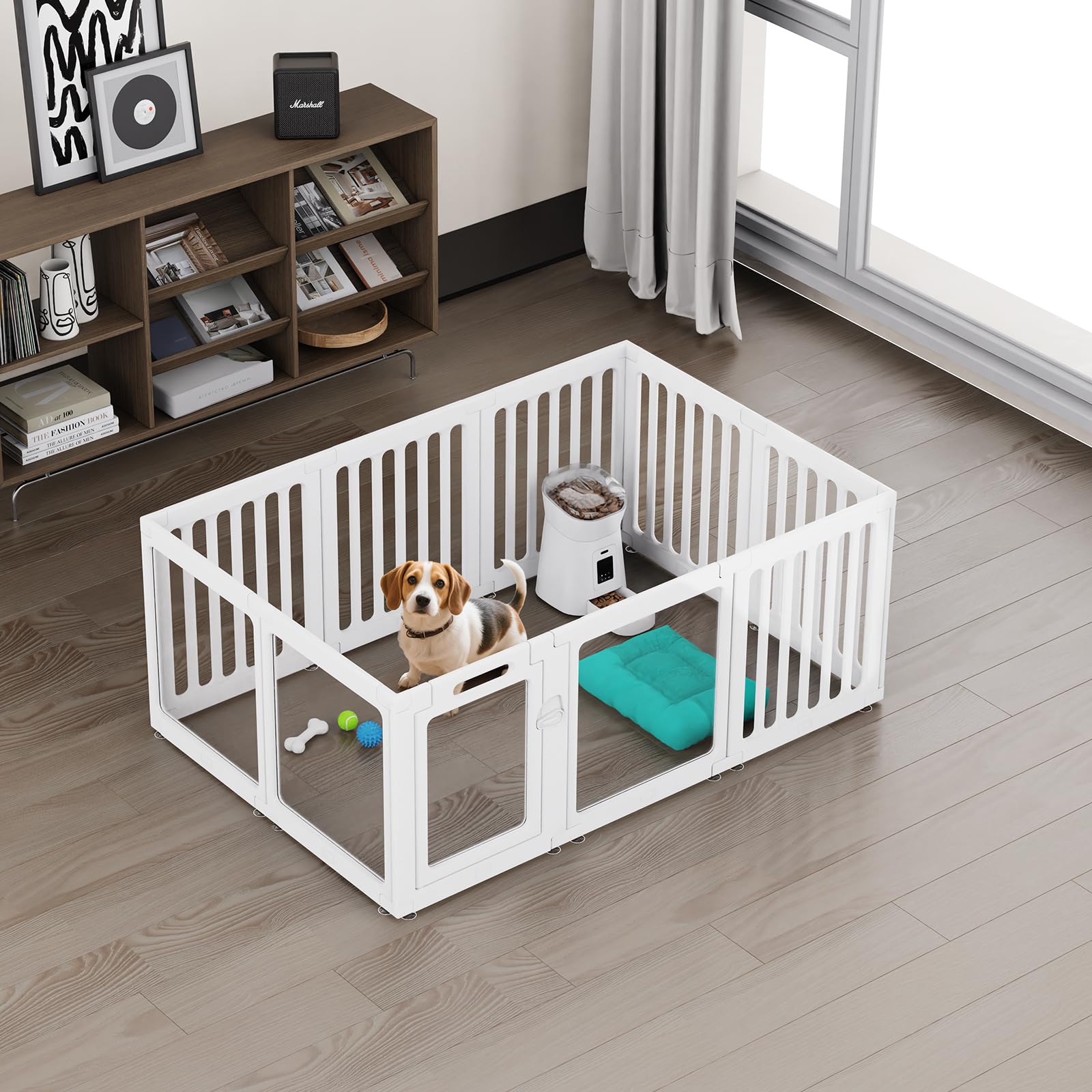 Parc pour Chien en Acrylique, H60cm, Parc pour Chiot en Plastique, Enclos Lapin Interieur, Pliable avec Ventouses, Facile à Assembler et à Nettoyer, 10 Panneaux