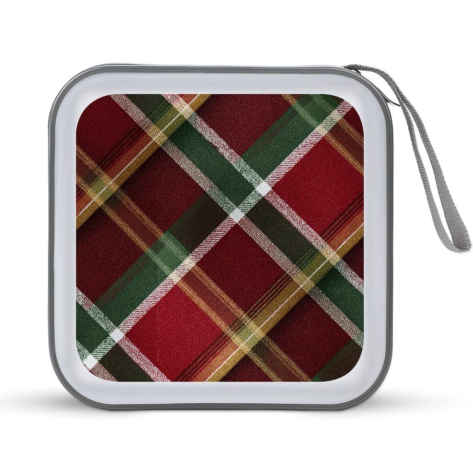 Jubonexis Red And Green Plaid CD Case DVD Storage Case Portable for Car Home Travel
