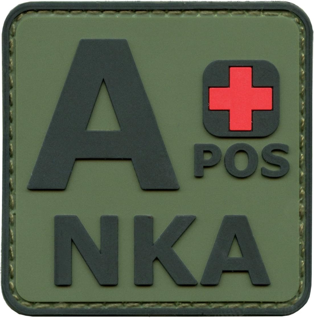LEGEEON Olive Drab OD APOS A+ NKA Blood Type No Known Allergies Morale PVC Rubber Fastener Patch