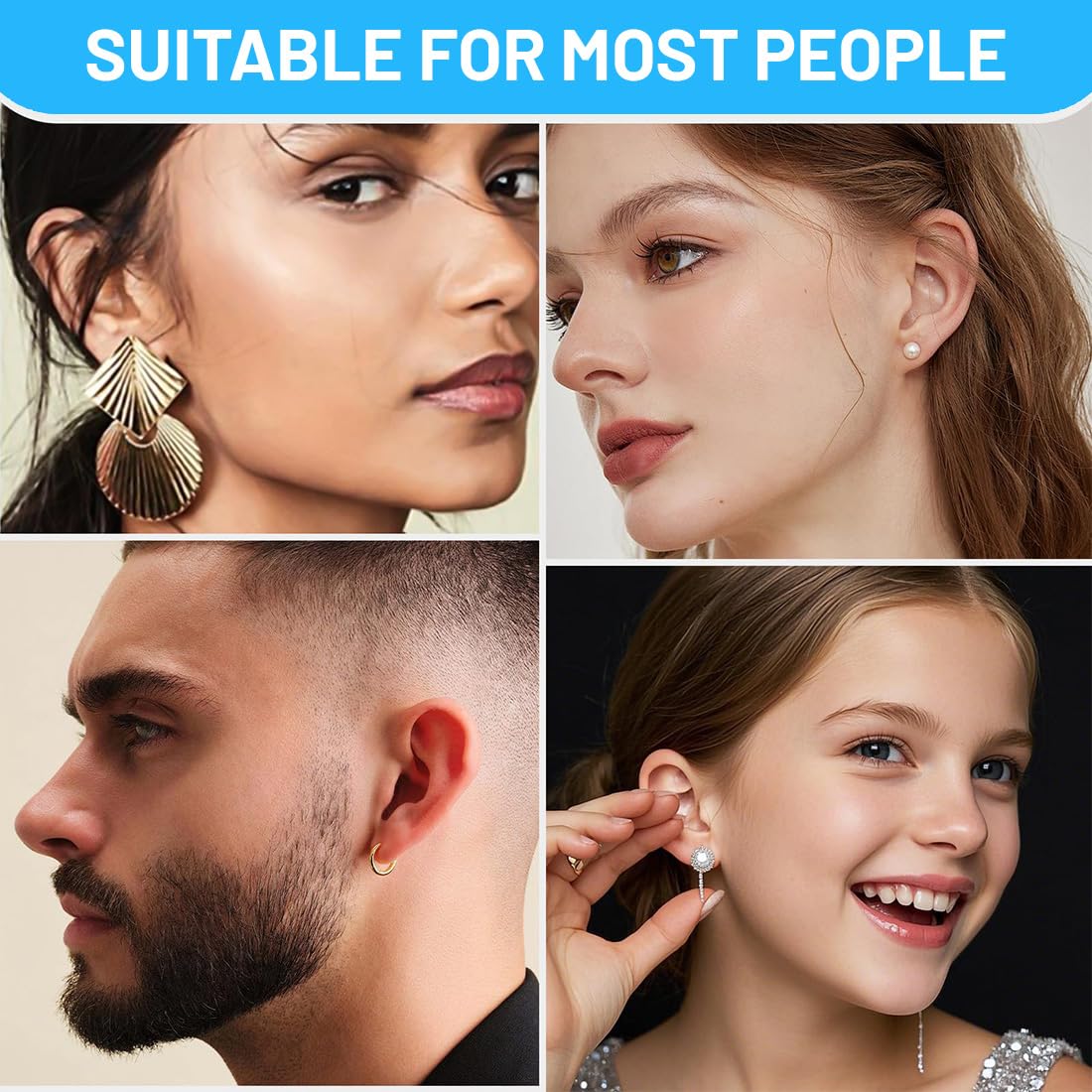 Pistolas para Piercing Oreja Desechables Kit Autoperforante Indolora Estéril con Aretes 4 Piezas