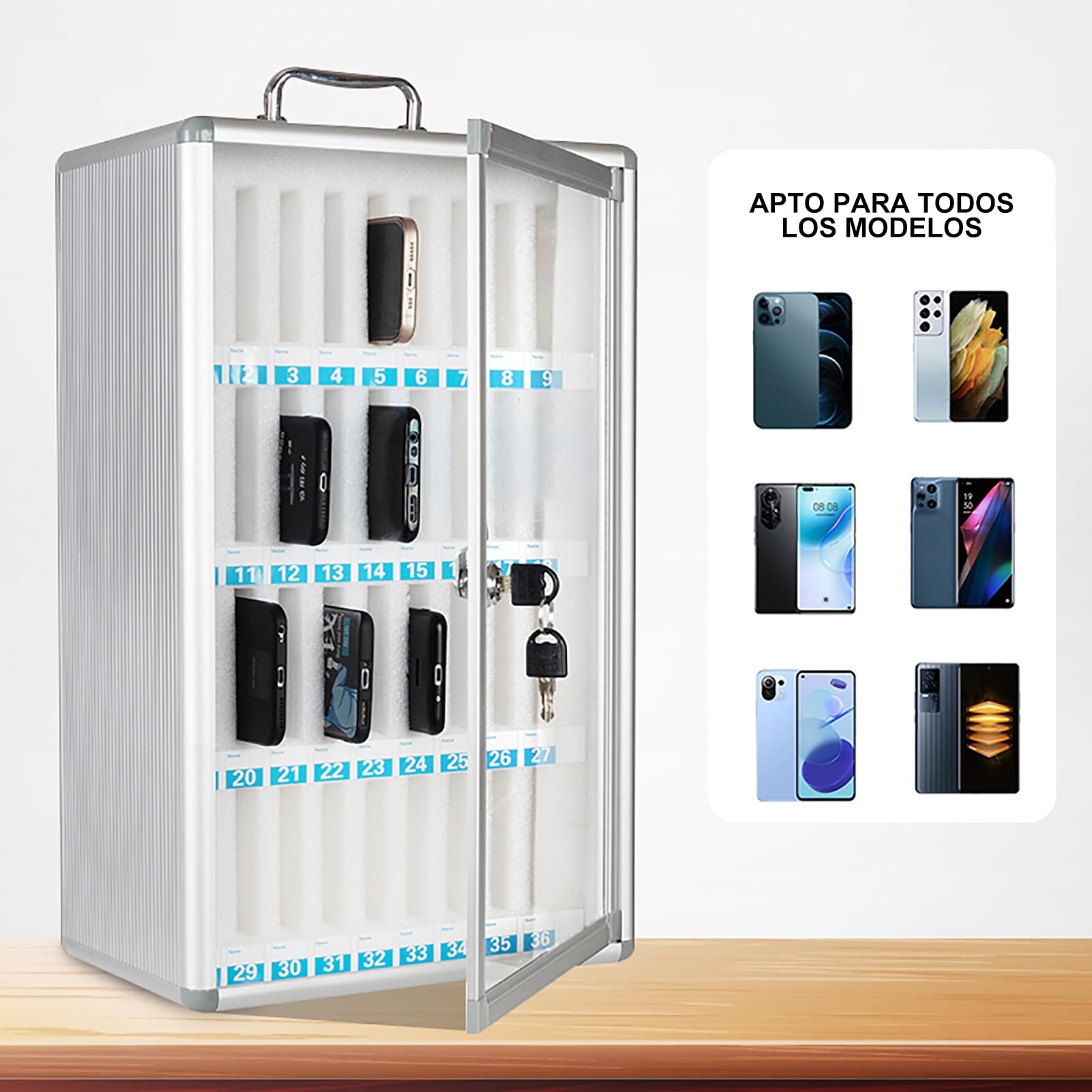 Armario Para Guardar Teléfonos Móviles, Con Asa Y Cerradura De Seguridad, Para El Aula Y La Oficina (S : 48 Slots)
