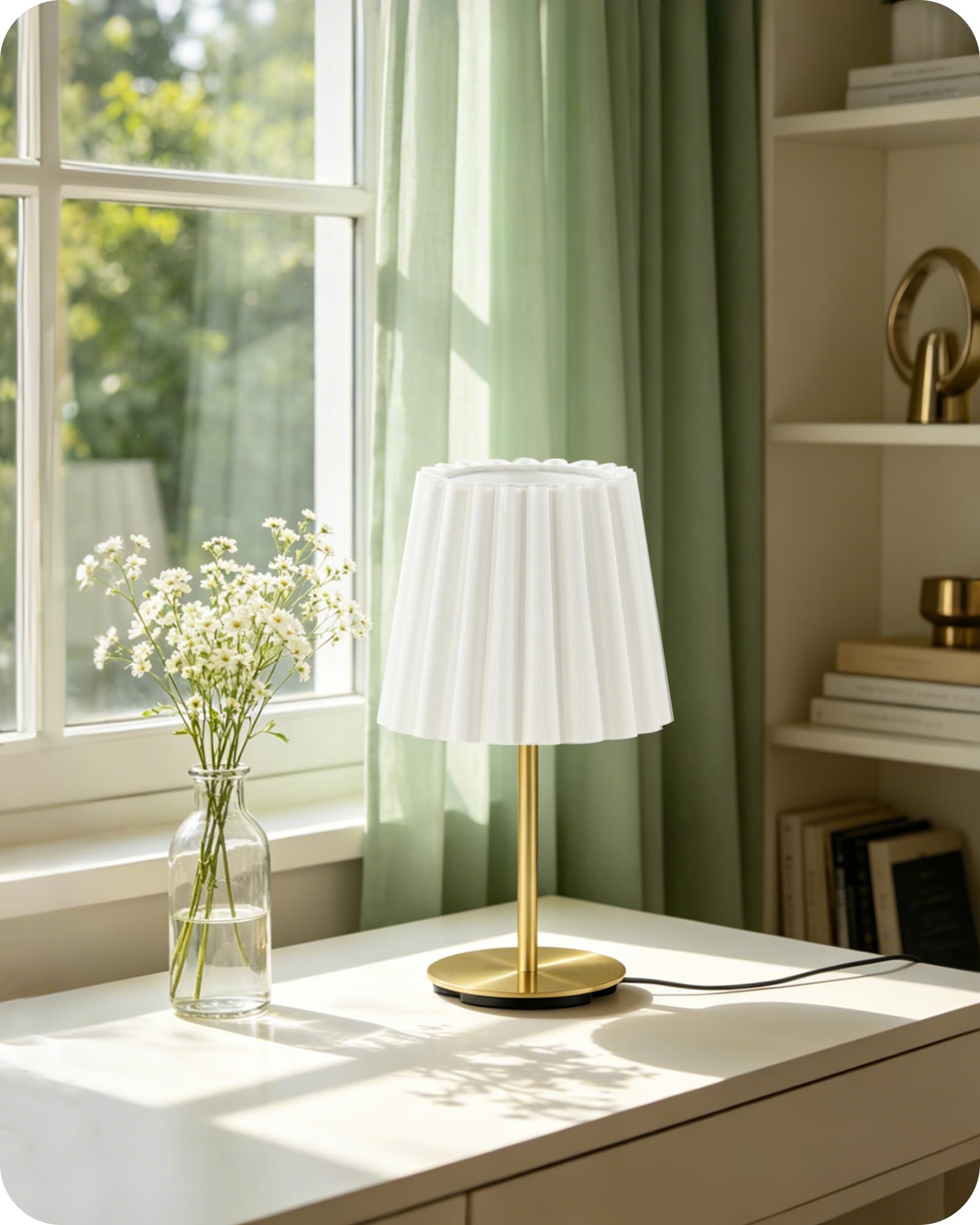 Petite Lampe de Chevet Lot de 2, Abat-Jour Blanc et Or