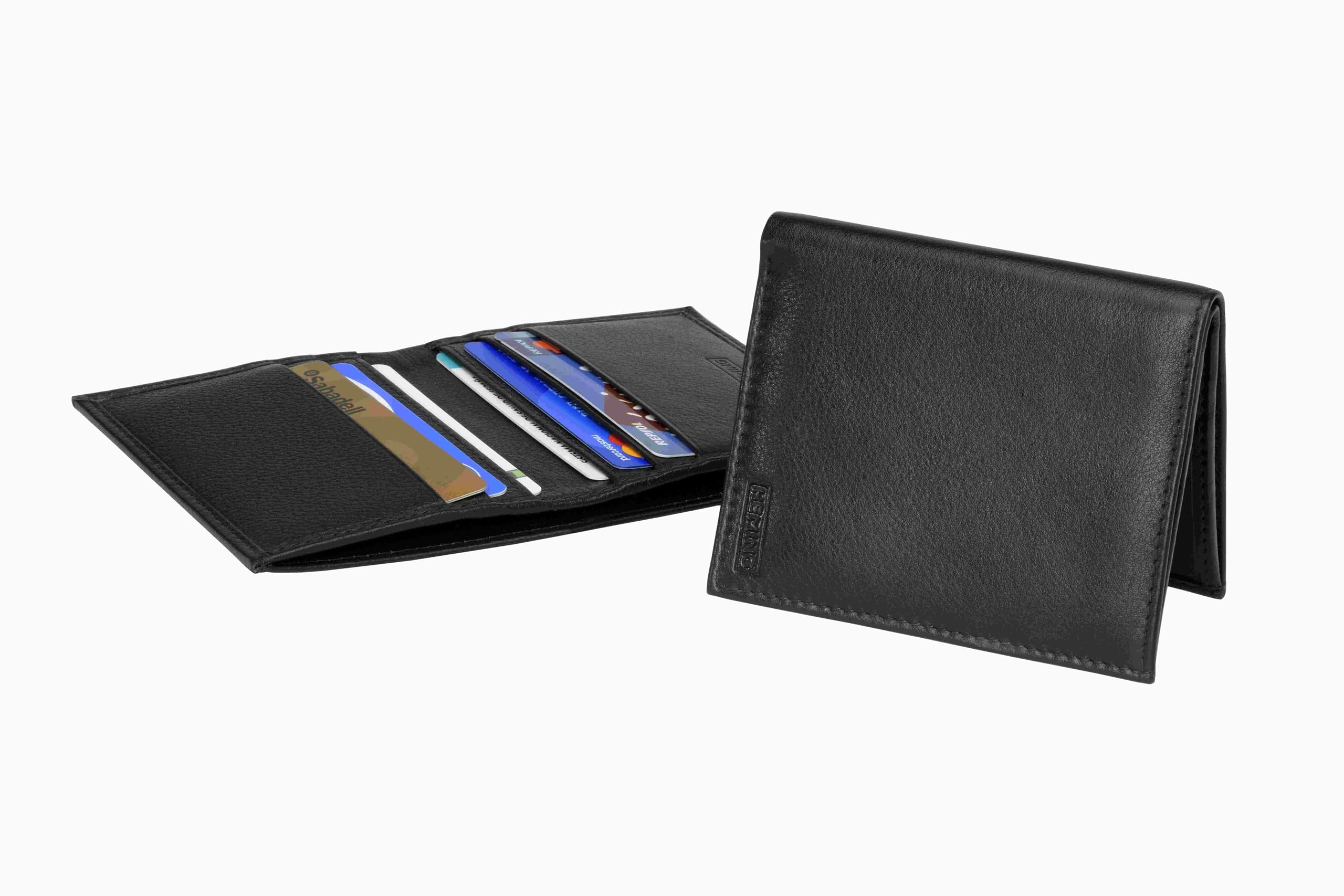 HEMING Cartera Delgada para Hombre, Soporte Minimalista para Tarjetas de crédito, Capacidad para hasta 12 Tarjetas y Billetes, Tarjeta de crédito y Billetes de Banco de Piel auténtica Suave, Cartera