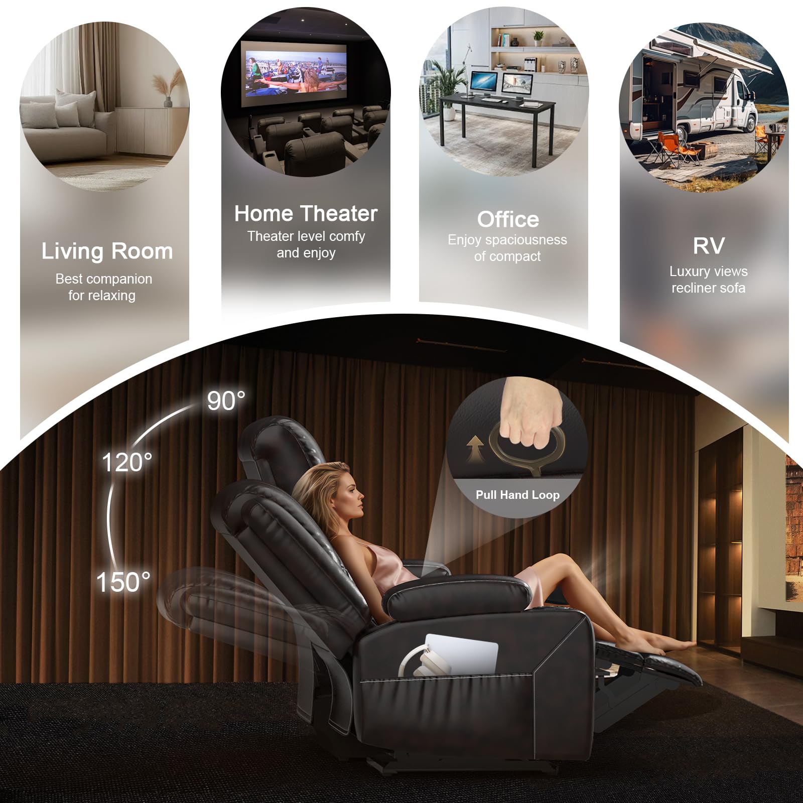 MOSGAT Redesigned Recliner Sofa 3 Seater Couch with Recliner, Home Theater Seati - product photo