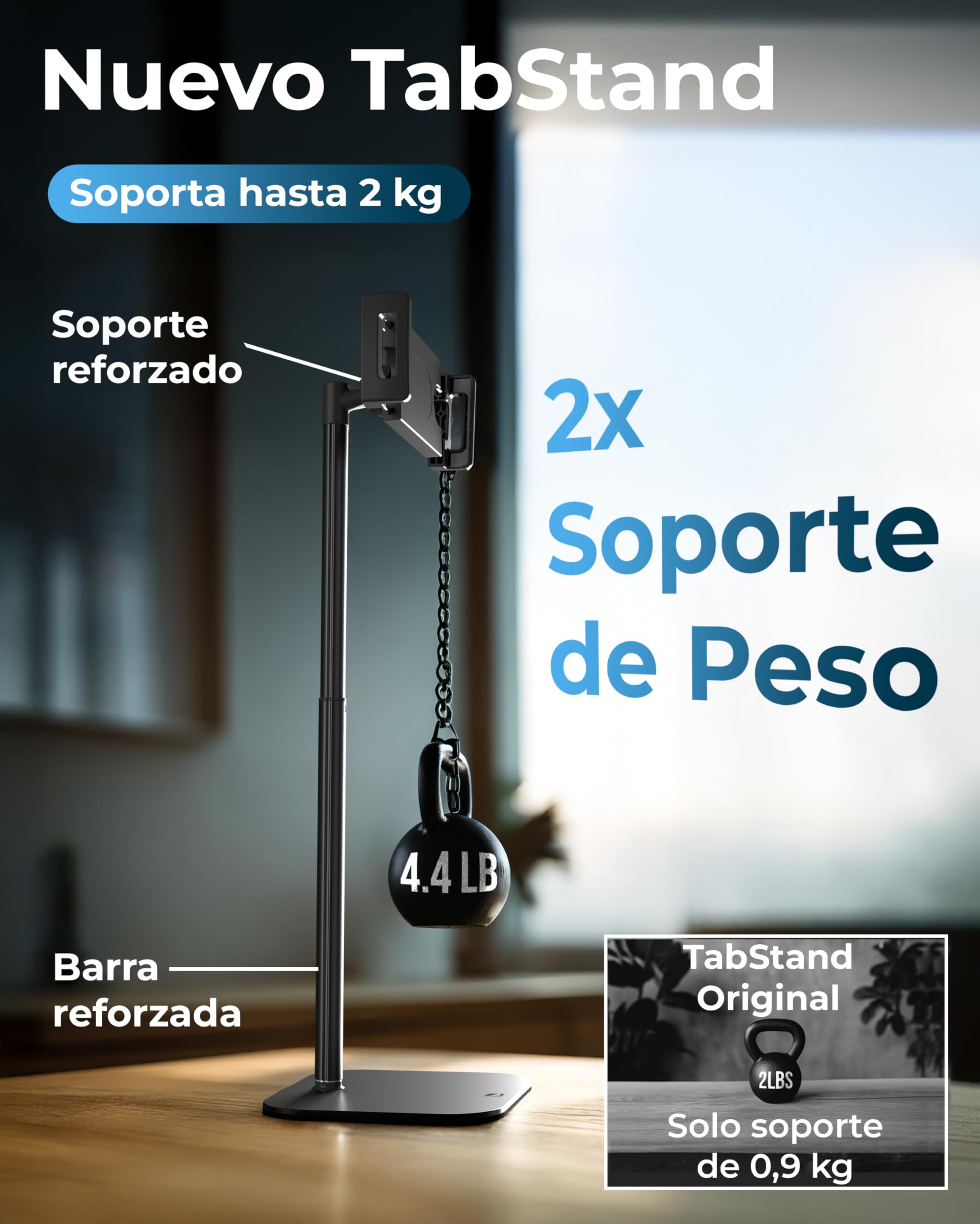 COOPER TabStand Soporte Tablet Escritorio 51 cm, Soporte iPad y Monitor Portátil hasta 17", Carga máx. 2 kg, Soporte Tablet Ajustable, Compatible iPad Apple, Samsung, Kindle, Fire (Negro Noche)