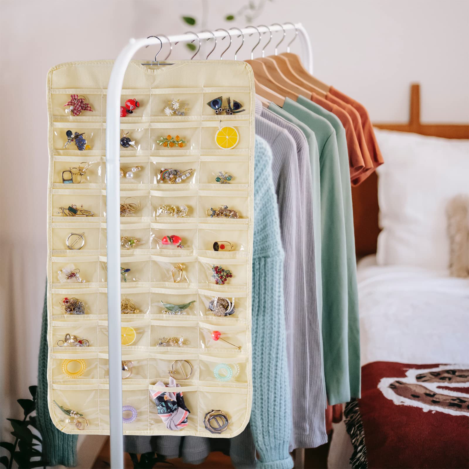 BAGSMART Organizador Colgante De Joyas, Soporte Para Collares, Aretes Y  Anillos, Con 20 Bolsas De Joyería, Rollo De Almacenamiento De Viaje Con  Bolsillos, Para Colgar En El Armario, Pared, Puerta, 1, image size:1600x1600