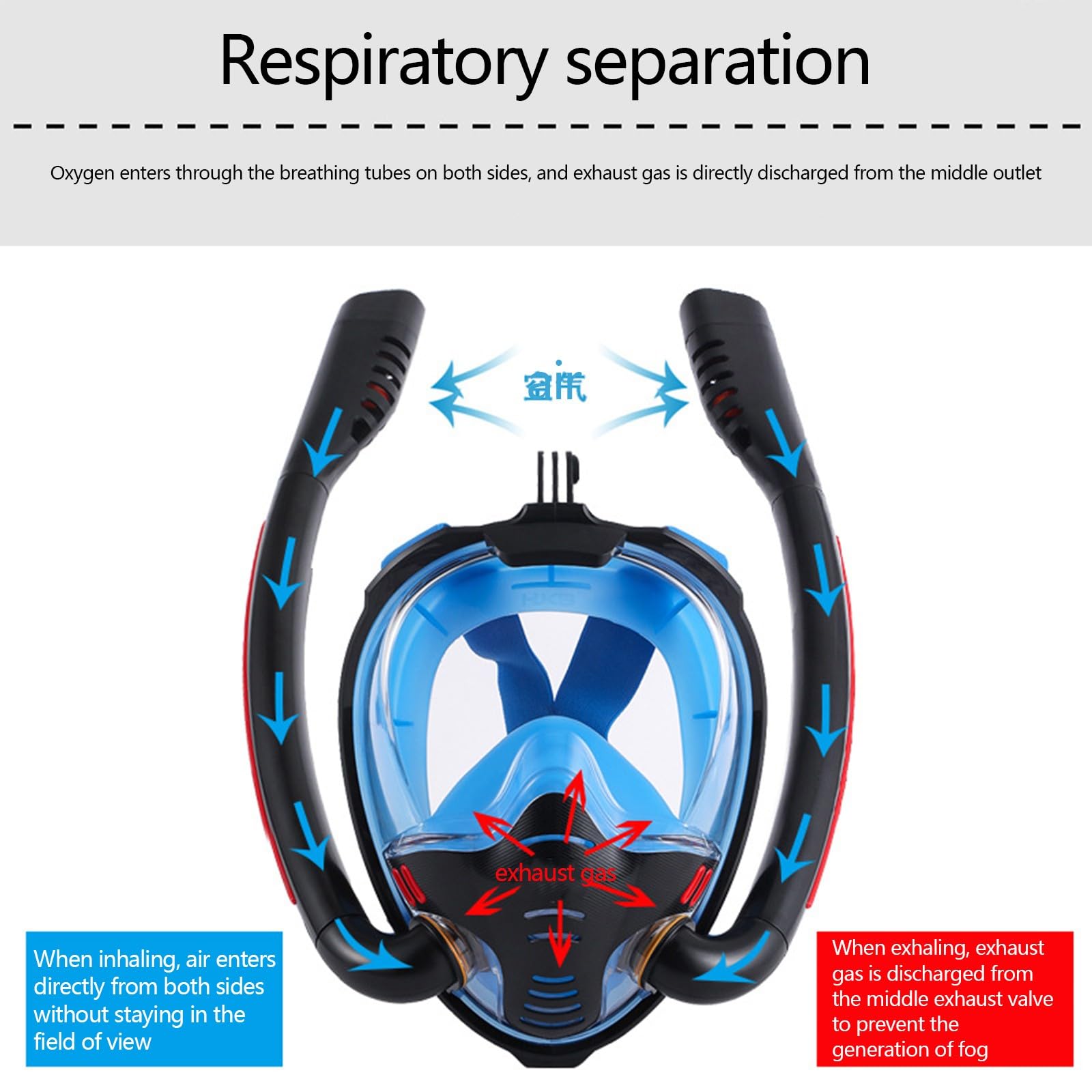 Máscara de snorkel de cara completa, panorámica de 180 °, máscara de snorkel de doble tubo con soporte de Cámara extraíble, máscara de pulmón de agua antiniebla para adultos C,L/XL