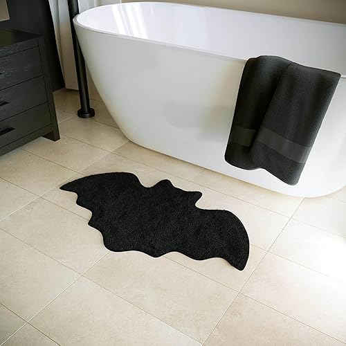 Miniatura 3 de Alfombra de baño de Halloween con diseño de murciélago y diseño gótico, antideslizante, color negro, decoración de cocina para el hogar, alfombra de