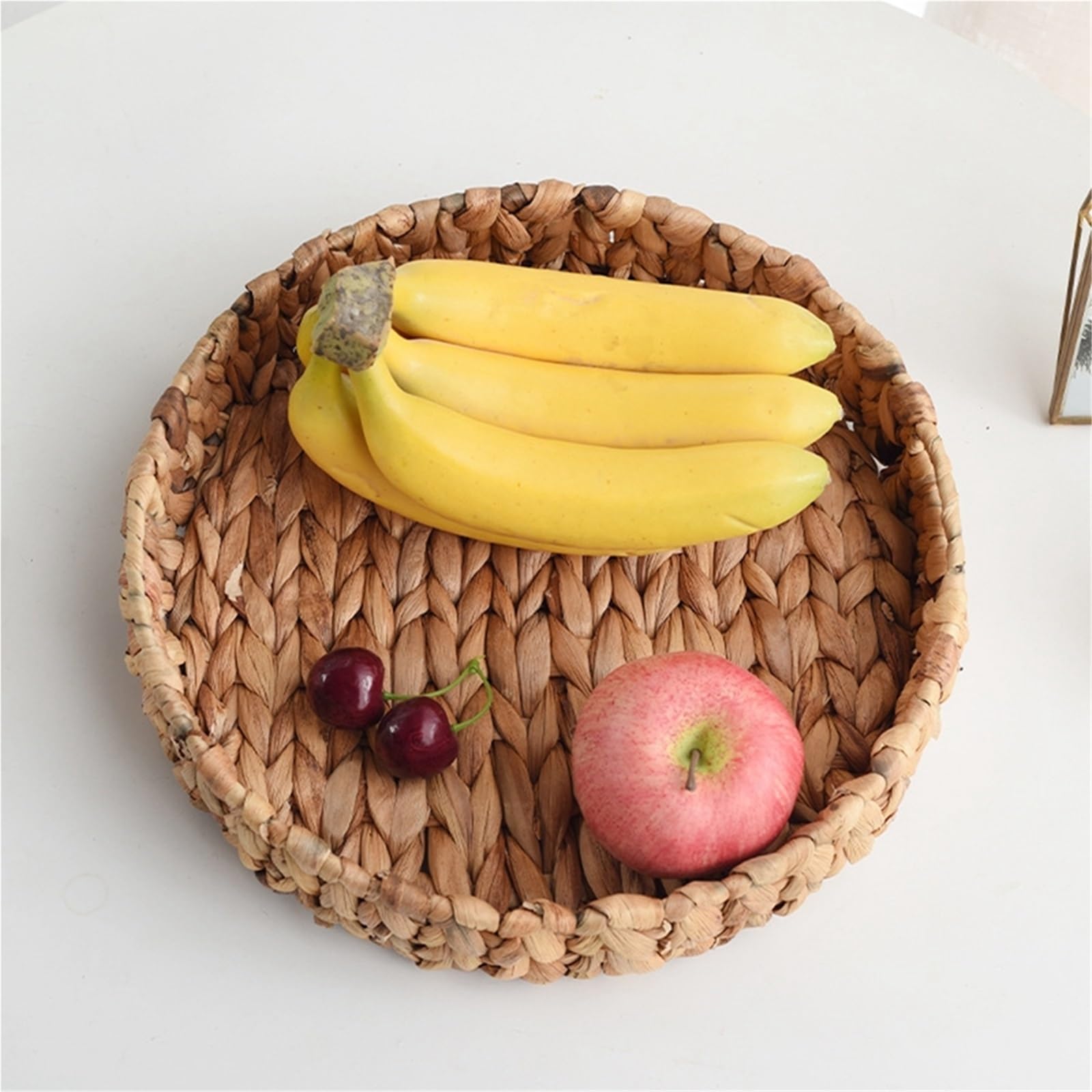 Rattan Wicker Basket Handwoven Fruit Tea Snack Bread Basket Round Storage Box Jewelry Dish pour l'organisation de la Maison(L)