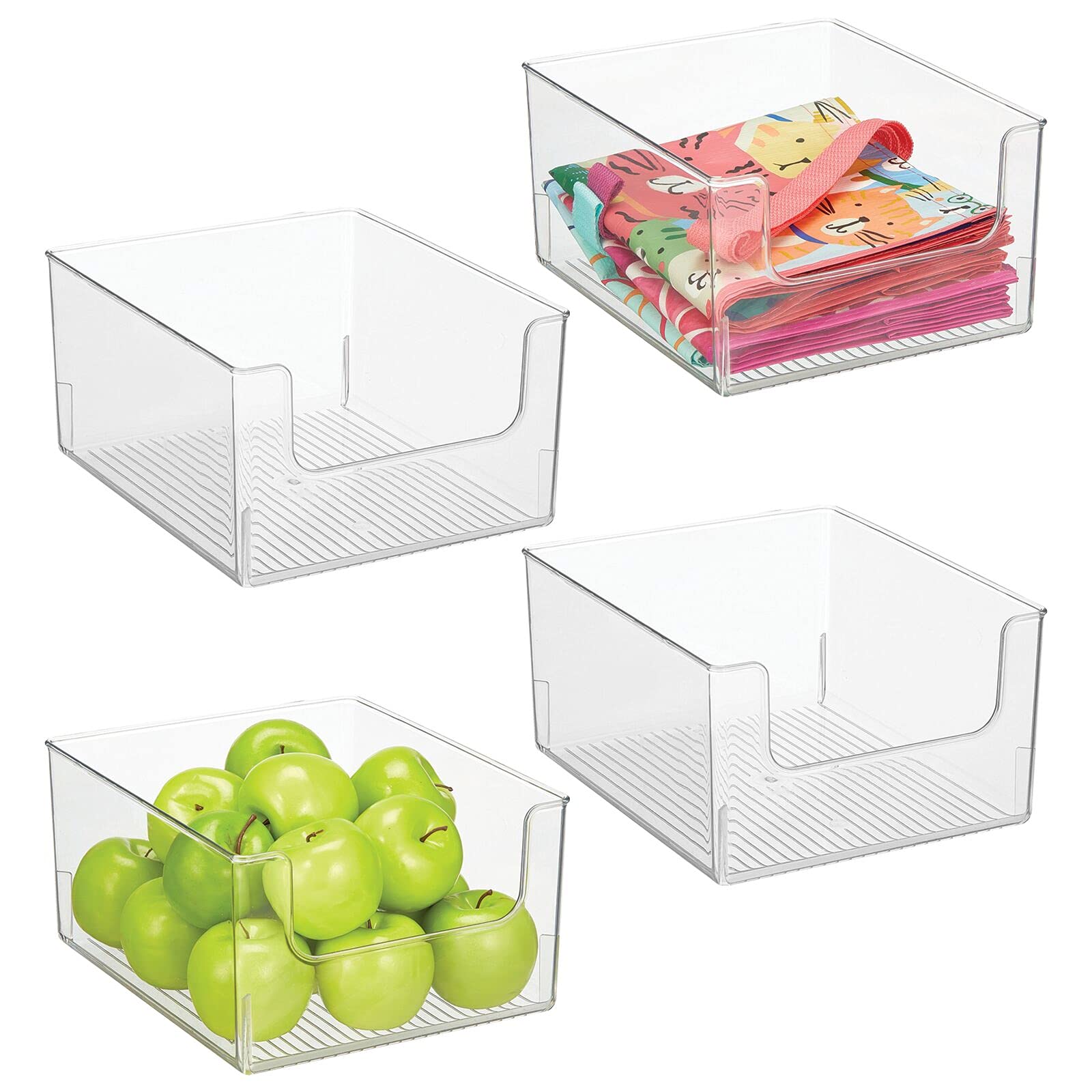 mDesign Modern Plastic Open Front Dip Storage Organizer Bin Basket for Kitchen Organization - Shelf, Cupboard, Cabinet, and Pantry Organizing Decor - Ligne Collection - 4 Pack - Clear
