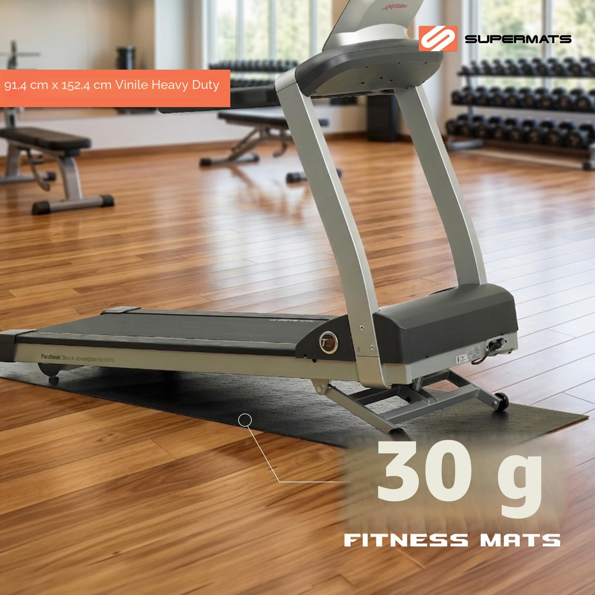 SuperMats Heavy Duty Equipment Mat 30GS Made in U.S.A. per tapis roulant ellittiche, vogatori, biciclette reclinate e attrezzature per esercizi (76,20 x 182,88 cm)