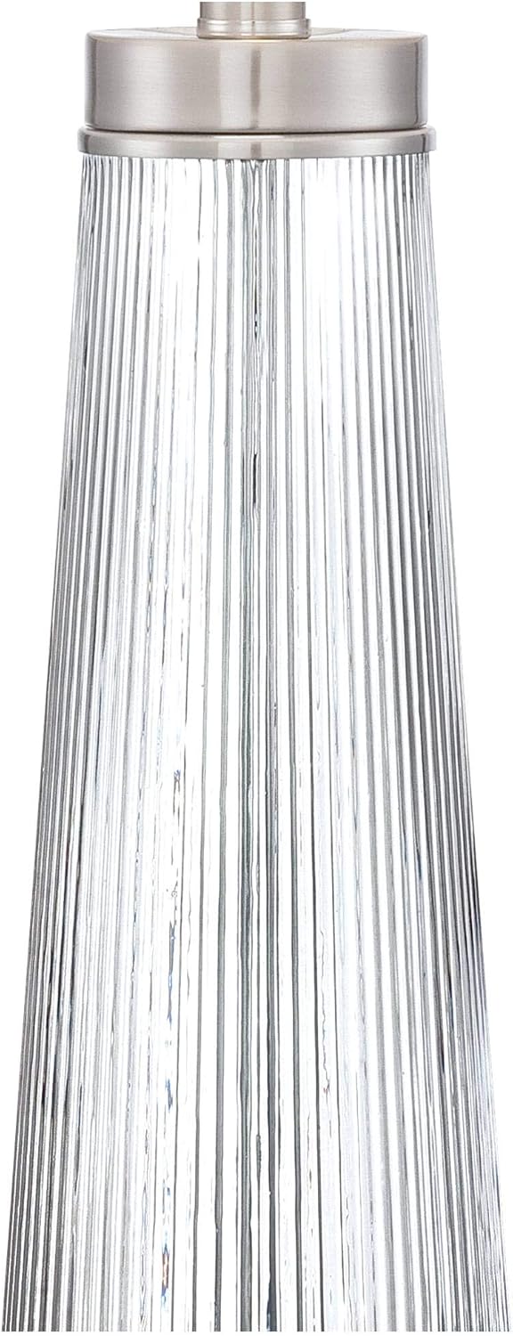 Best Deal Product Hamish Modern Contemporary Table Lamp with USB and AC Power Outlet in Base 28 Tall Ribbed Glass White Drum Shade for Living Room Bedroom House Bedside Nightstand Home Office - Possini Euro Design