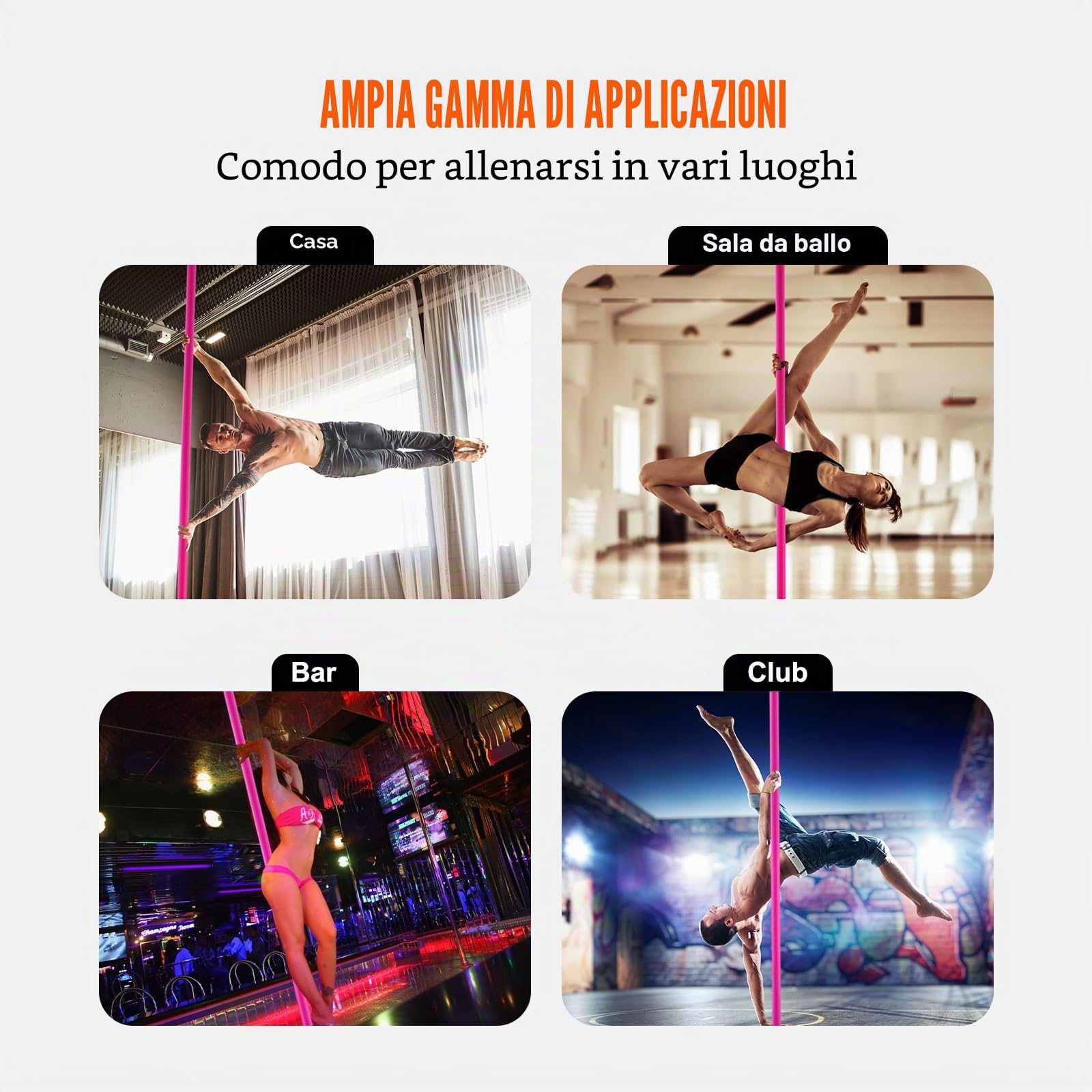VEVOR Asta da Ballo, Asta da Ballo Portatile per Pole Dance Professionale Circa 216,3-270 cm, Asta da Fitness Rimovibile Regolabile in Altezza, Asta da Ballo statica da palestre