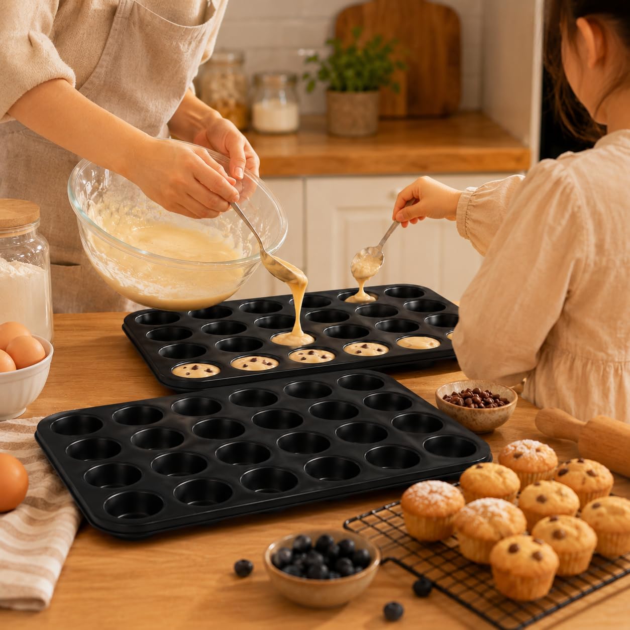 Paquete De 2 Mini Moldes Para Muffins De 24 Tazas, Mini Bandeja Para Hornear Magdalenas De Acero Al Carbono Antiadherente, Lata Pequeña Para Muffins Para Mini Magdalenas, Brownies
