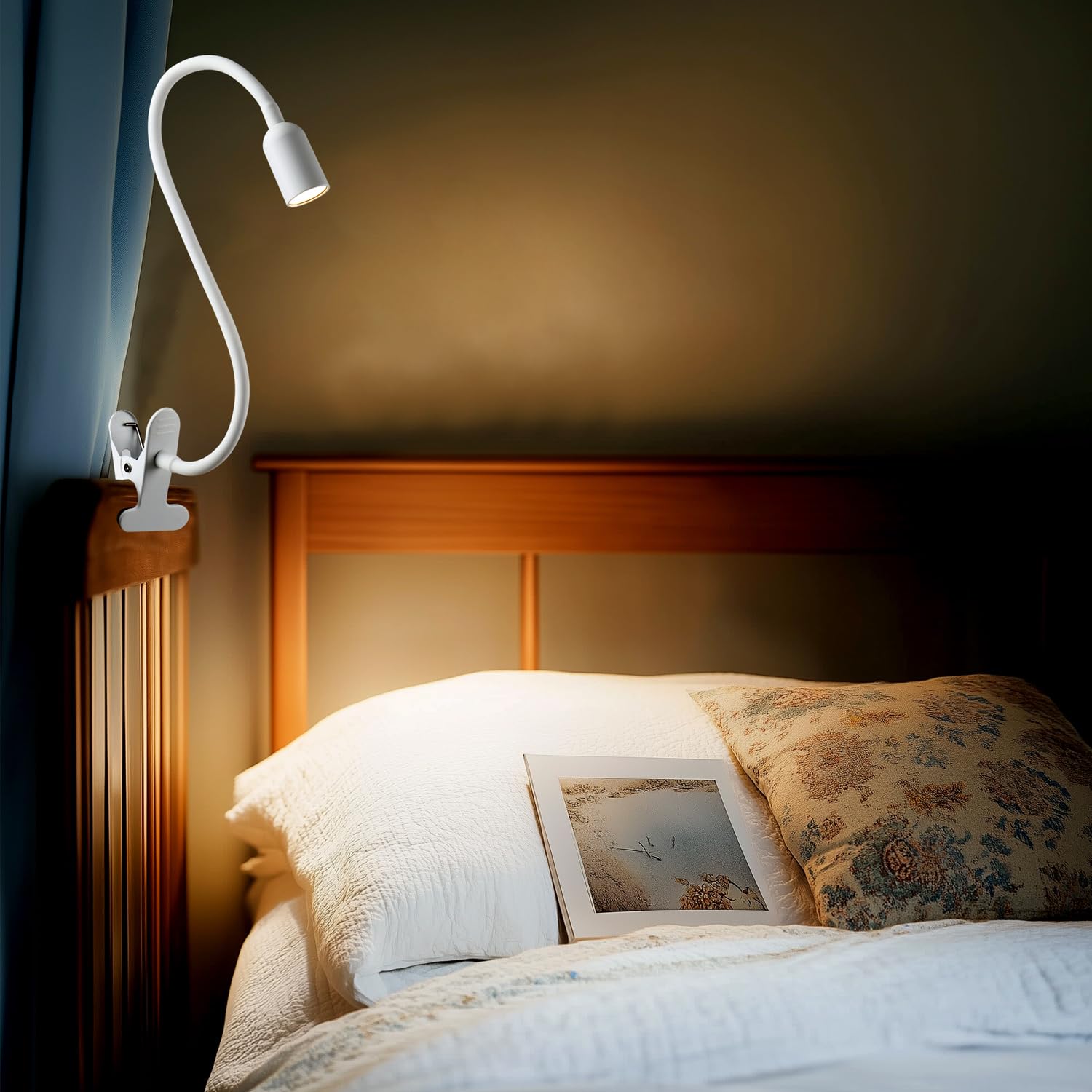 da LIGHT Leselampe Bett Klemme, LED Schreibtischlampe Klemmbar mit 3 Farbtemperaturen, Dimmbare Klemmlampe Bett, USB Tischlampe mit Kabel Weiß für Studieren Lesen Arbeiten