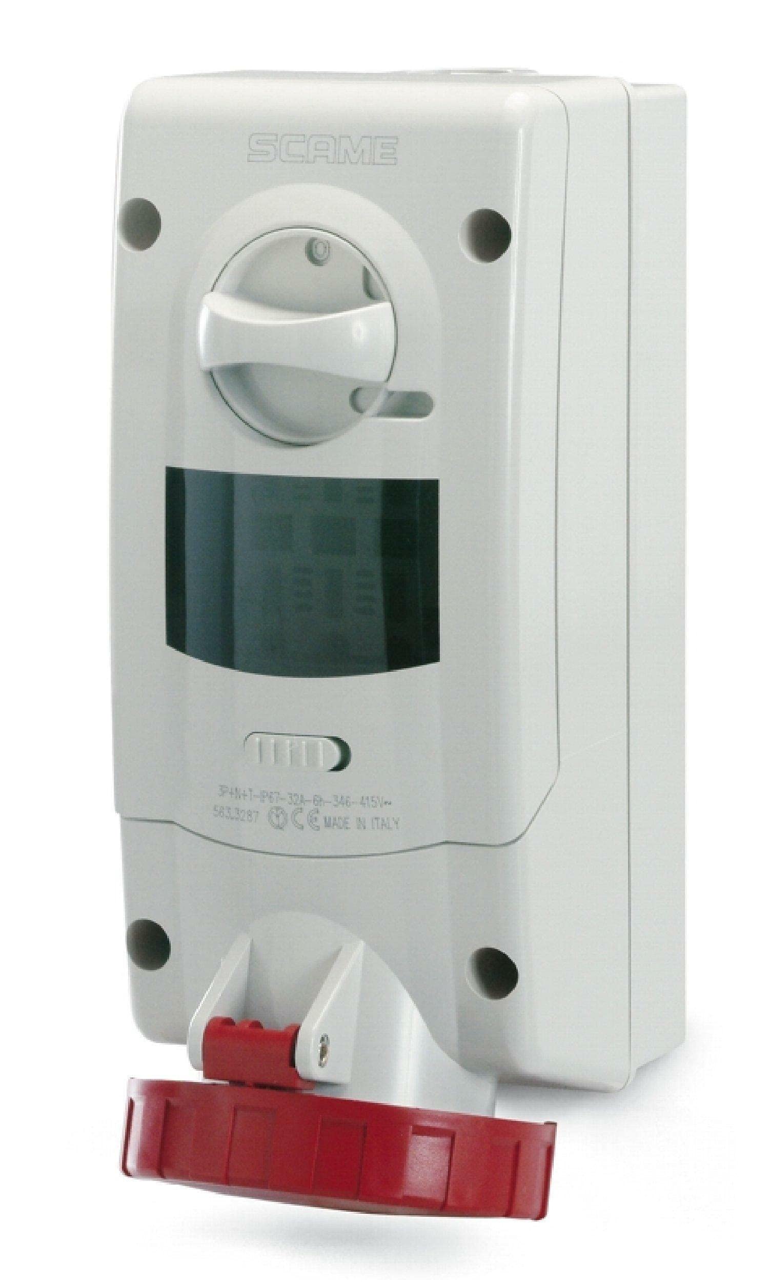 Scame Parre 563.1687 Presa Interbloccata da Parete 3P+N 16A 6H, IP67 con Fuse, Rosso